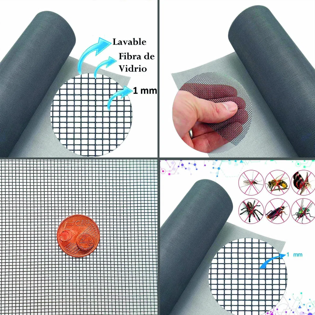 Corte por Metros Mosquitera Puerta Antimosquitos Ventana [5m x Ancho 150cm] | Malla Mosquitera Fácil de Instalar y Antiplagas | Malla de Fibra de Vidrio Mosquitera Ventana Tela Metalica Protectora
