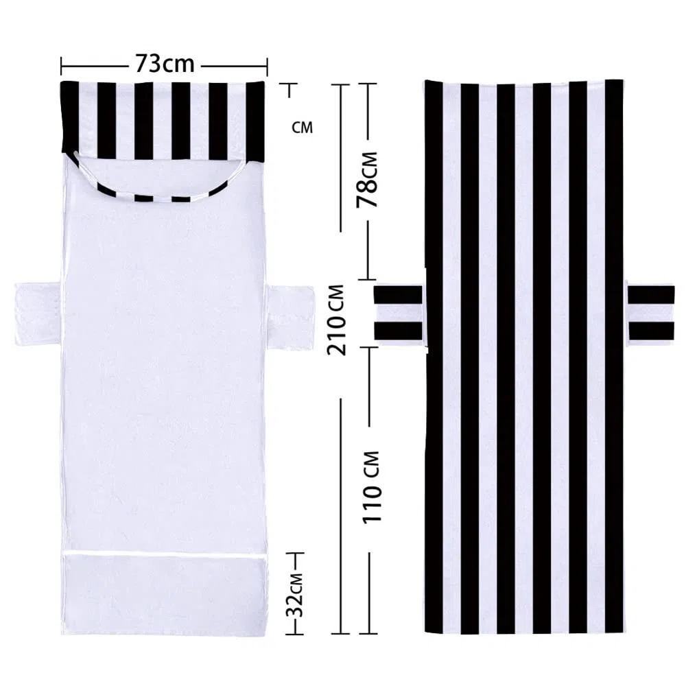Morbuy Funda para Tumbonas, Toallas para Tumbonas de Playa a Rayas, Funda para Silla de Microfibra con Bolsillos, para Tumbonas de Jardín, Piscina, Patio, Tomar El Sol (Negro,73x210cm)