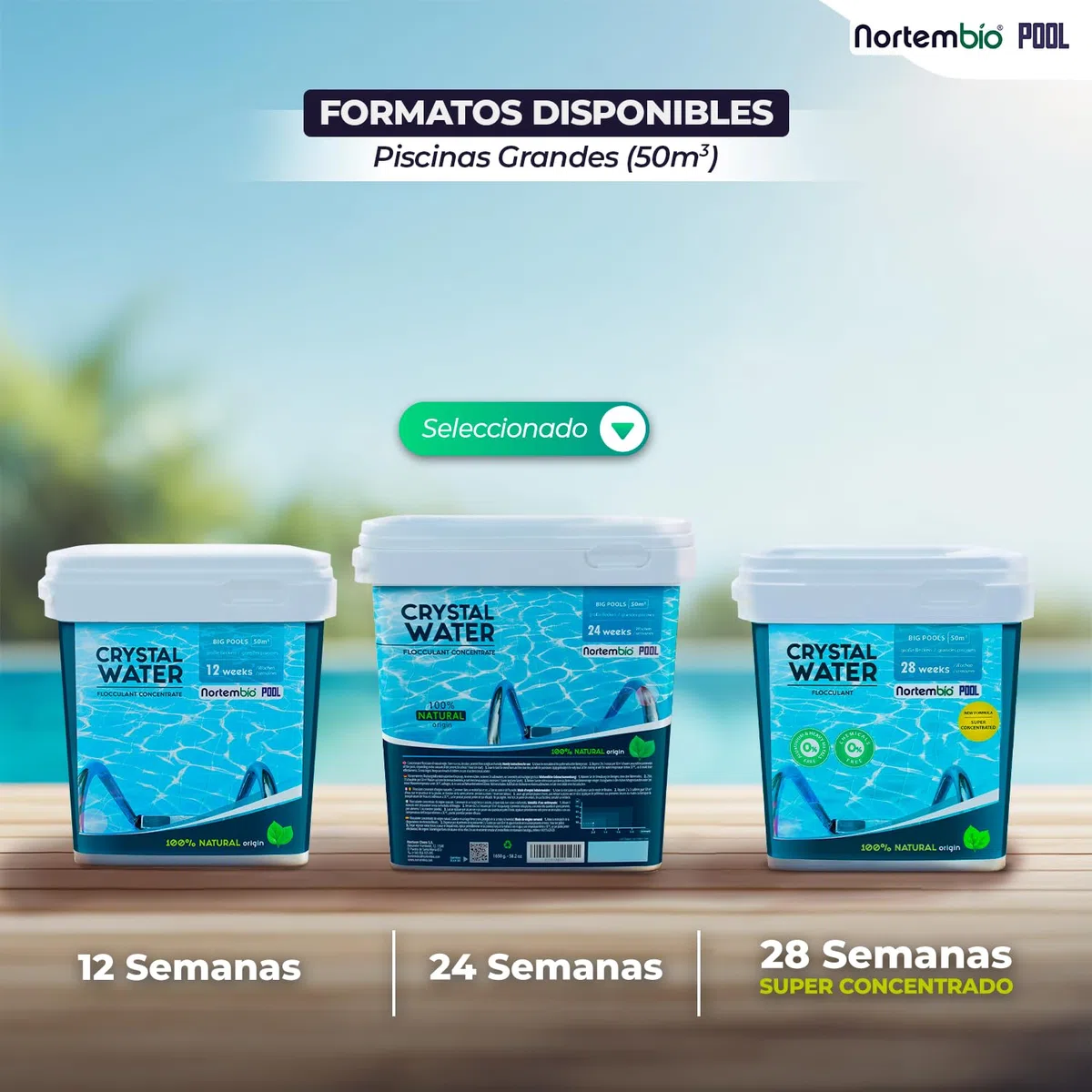 Nortembio Floculante Piscina Concentrado Clarificante Agua Turbia Piscina Grande y SPA 100% Natural Formato Ahorro Tratamiento 24 Semanas + Gratis eBook Usos y Consejos