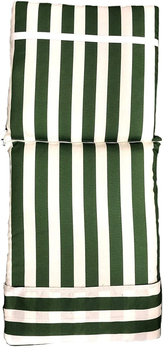 Acolchado para Silla, Tumbona, Hamaca de terraza. Medidas:120x55x10cm. Contiene agarres laterales y una Funda para Mayor fijación. Apto Interior, Exterior. (Rayas Verde)