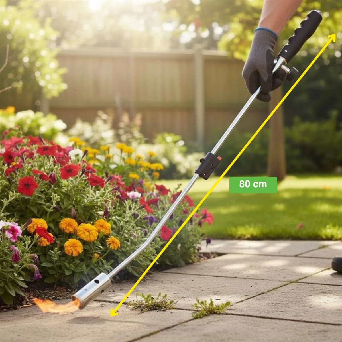 Kinzo Quemador de Malas Hierbas 80 cm - Herbicida Malas Hierbas Potente con Soplete Gas - Quemador de Gas sin Cables para Jardín - Herbicida Seguro para Piedra y Hormigón