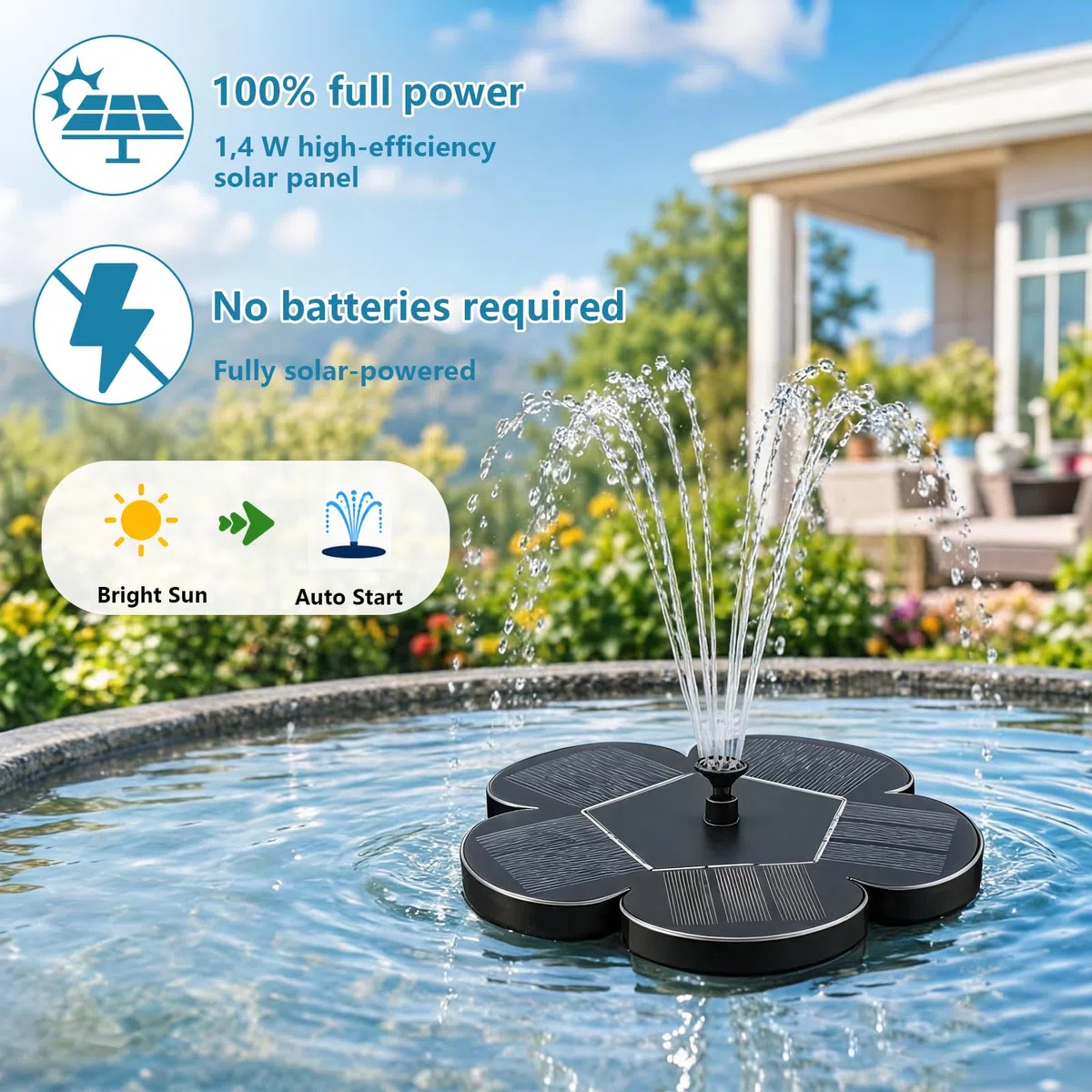 Fuente Solar Jardin Exterior, Fuente Solar Flotante, Fuentes Solares de Jardin, Bomba Solar Estanque, para Estanque Piscina (B)