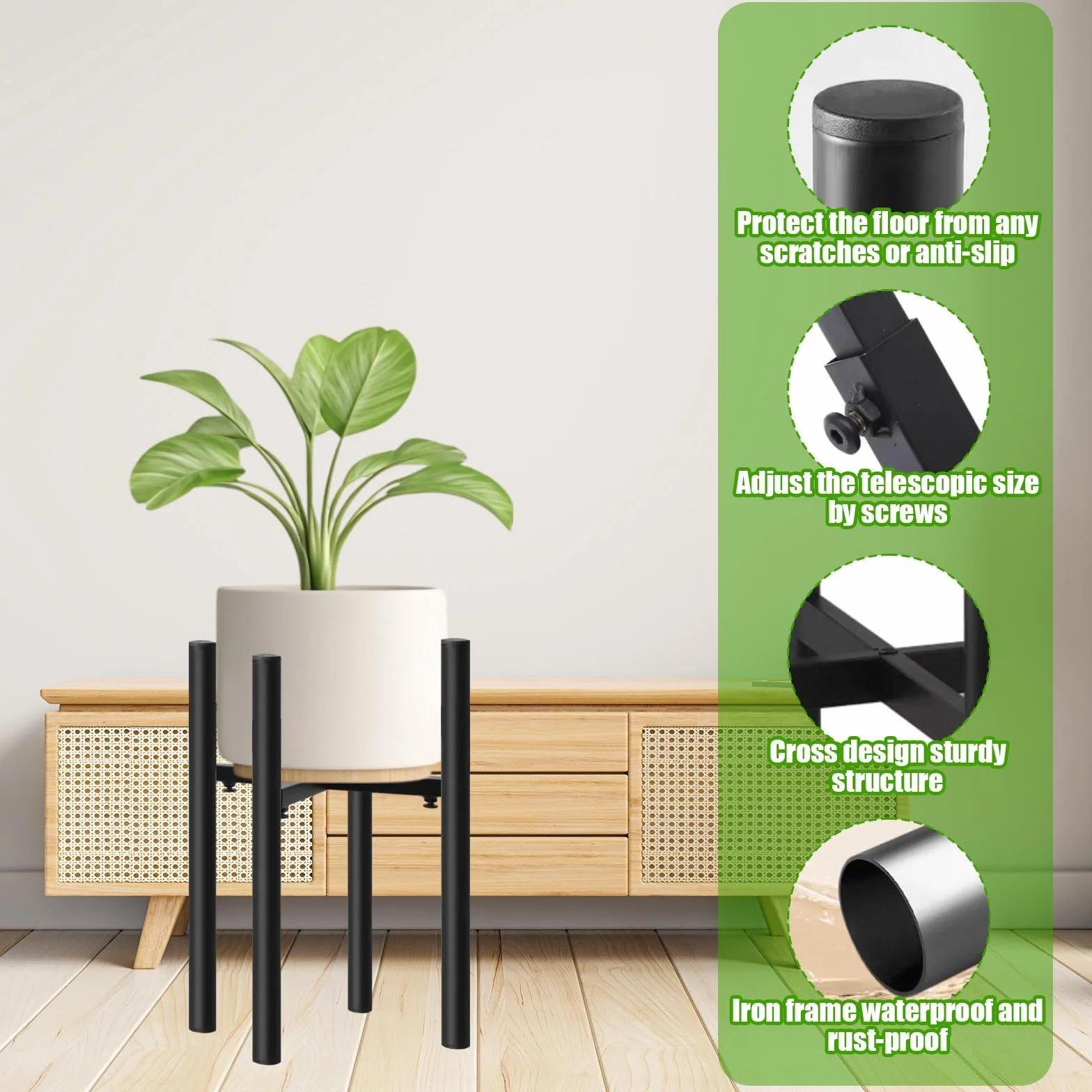 Soporte para Plantas, Estanteria de Metal Plantas, Ajustable Taburete Plantas, Moderno Soporte Macetas para Patio, Jardín, Balcón, Dormitorio, 20cm-30 cm interior y exterior, Negro