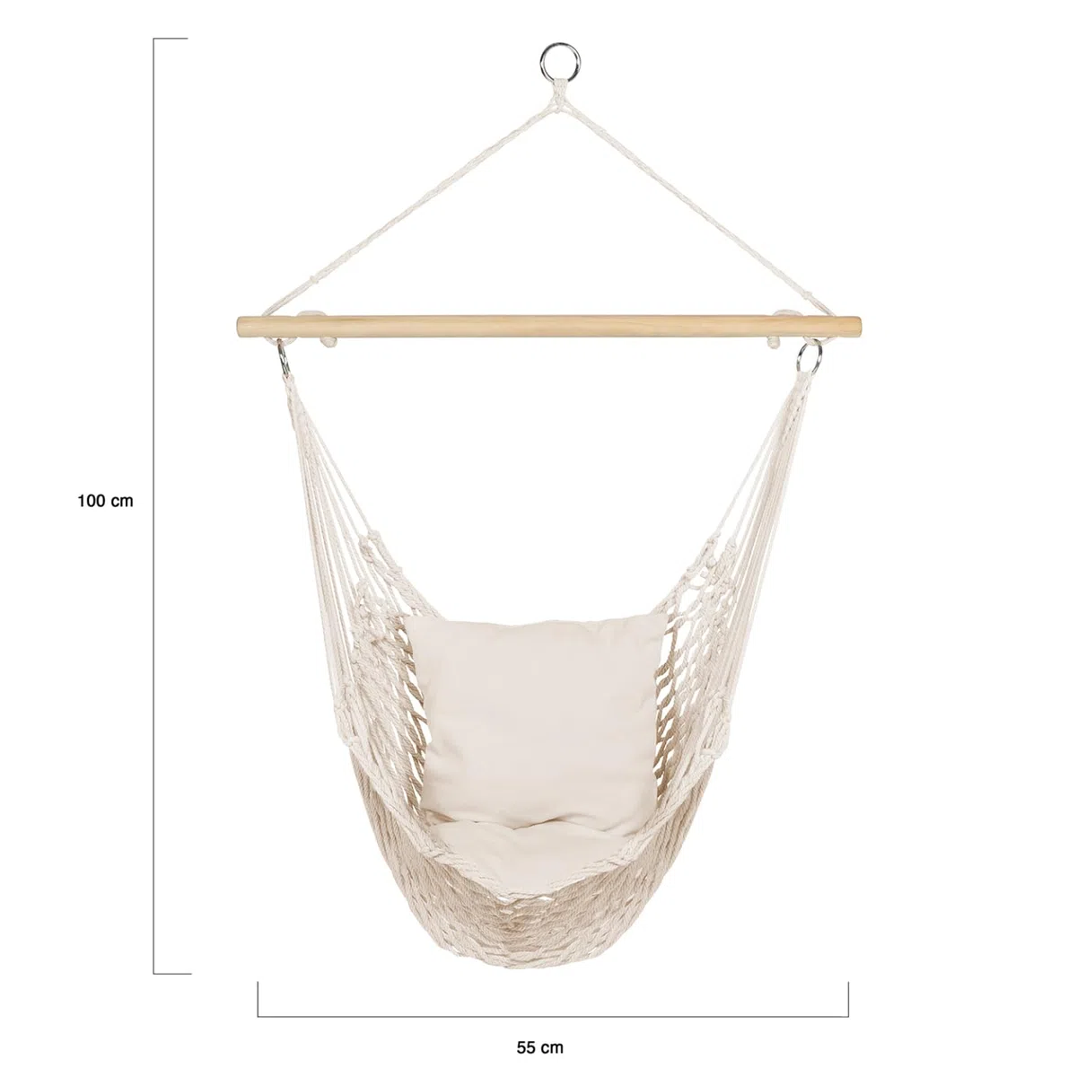 IDMarket – Sillón colgante bohemio 2 cojines color crudo diseño macramé