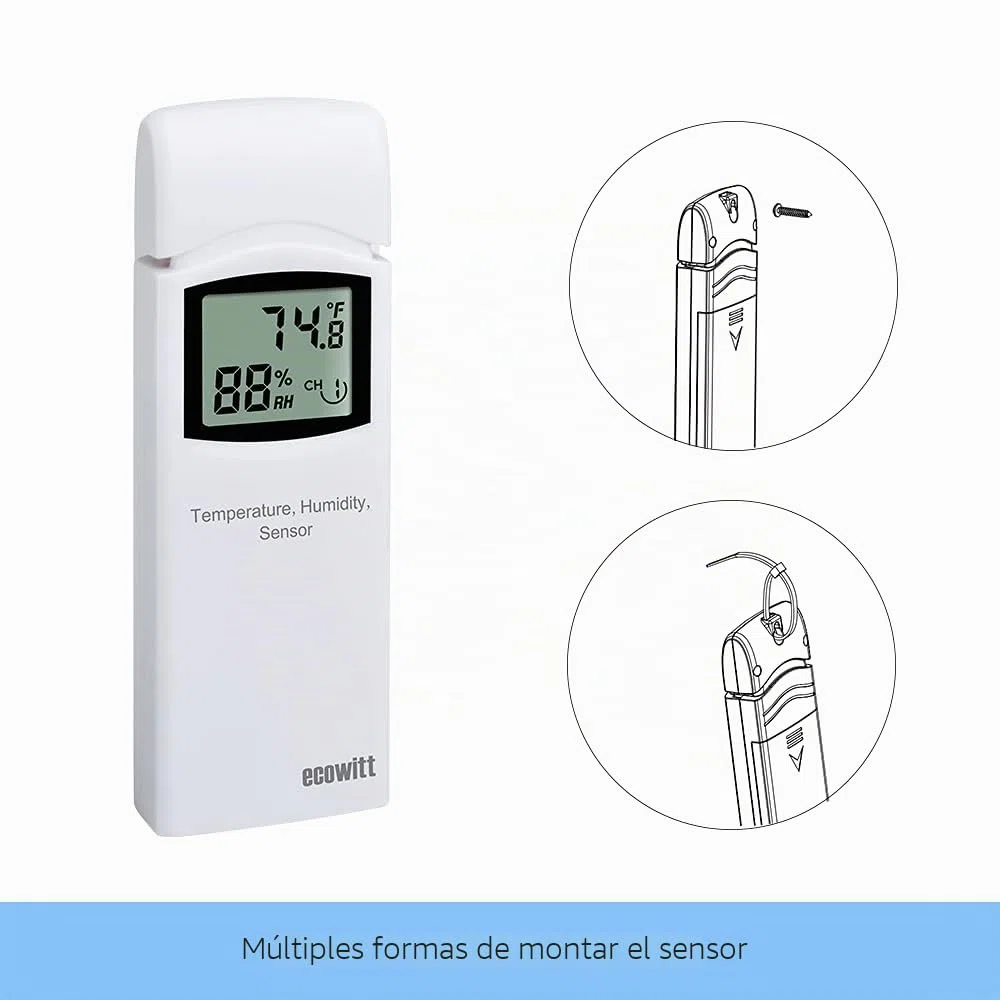 Ecowitt Termómetro digital inalámbrico higrómetro Monitor - Medidor de humedad de temperatura interior y exterior, sensor multicanal WH31 LCD (1 PC) para oficina en casa