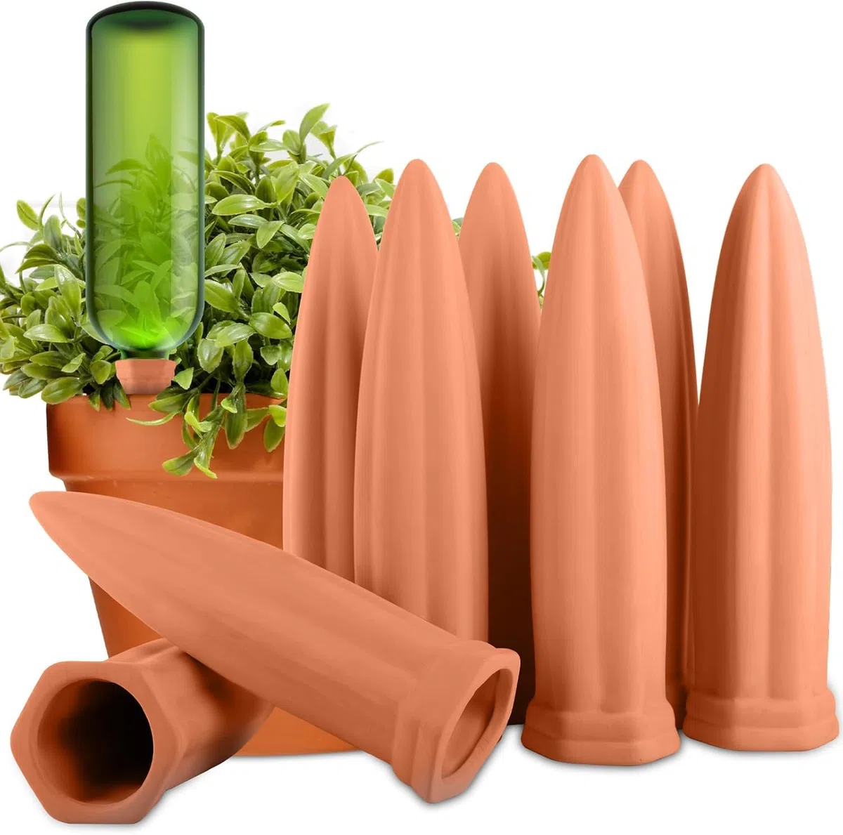 Regar Plantas Vacaciones 8 PCS Autoriego Macetas Exterior,Sistema de Riego Automático Kit, Sistema Riego por Goteo para Macetas,Conos de Arcilla para Regar Plantas en Interiores y Exteriores