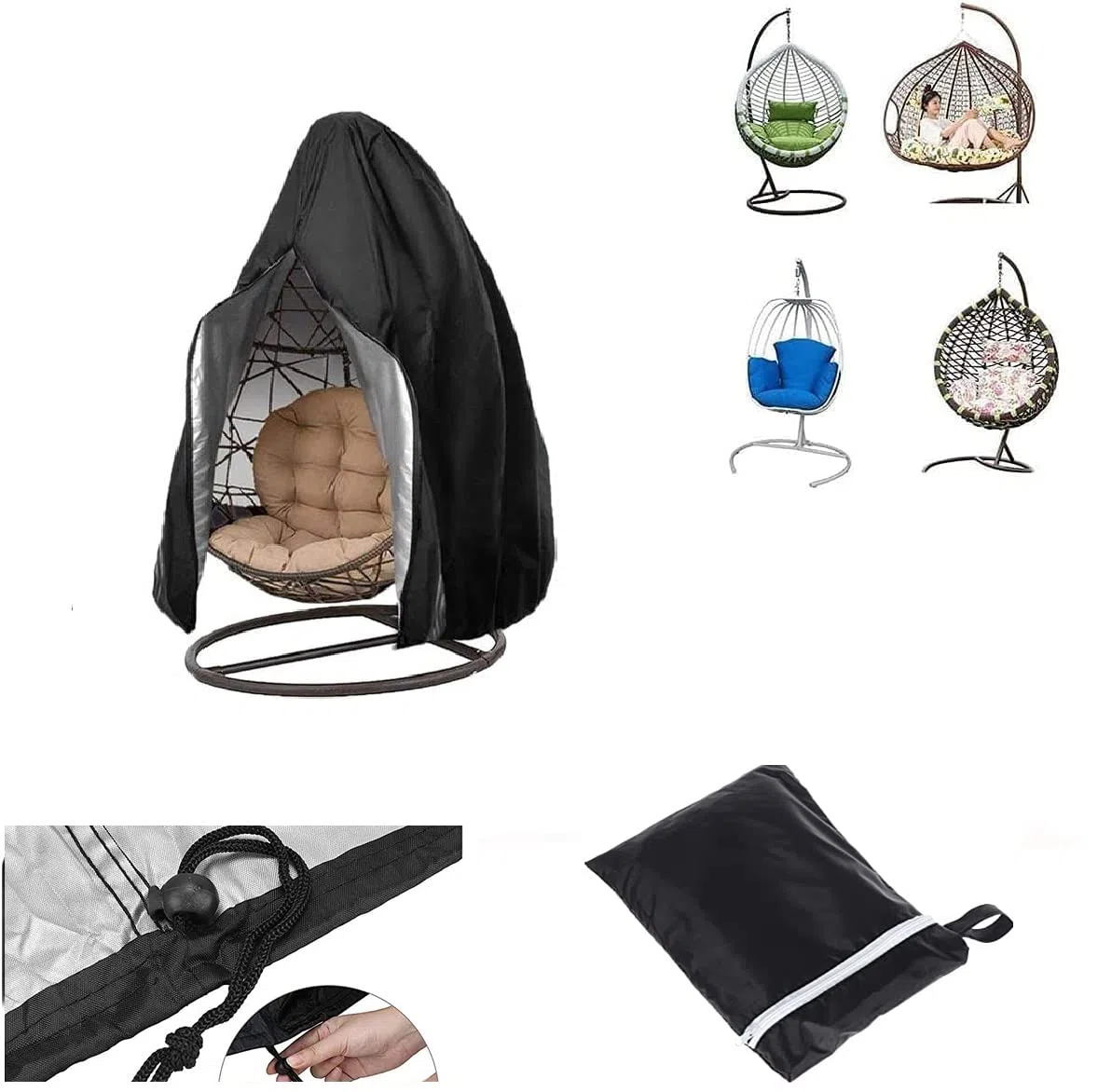 YCHK Funda para Silla Colgante, Cubierta Oxford a Prueba de Agua y Polvo para Patio Mecedora Mecedora, Silla de Columpio de Huevos, Silla Flotante (Black)