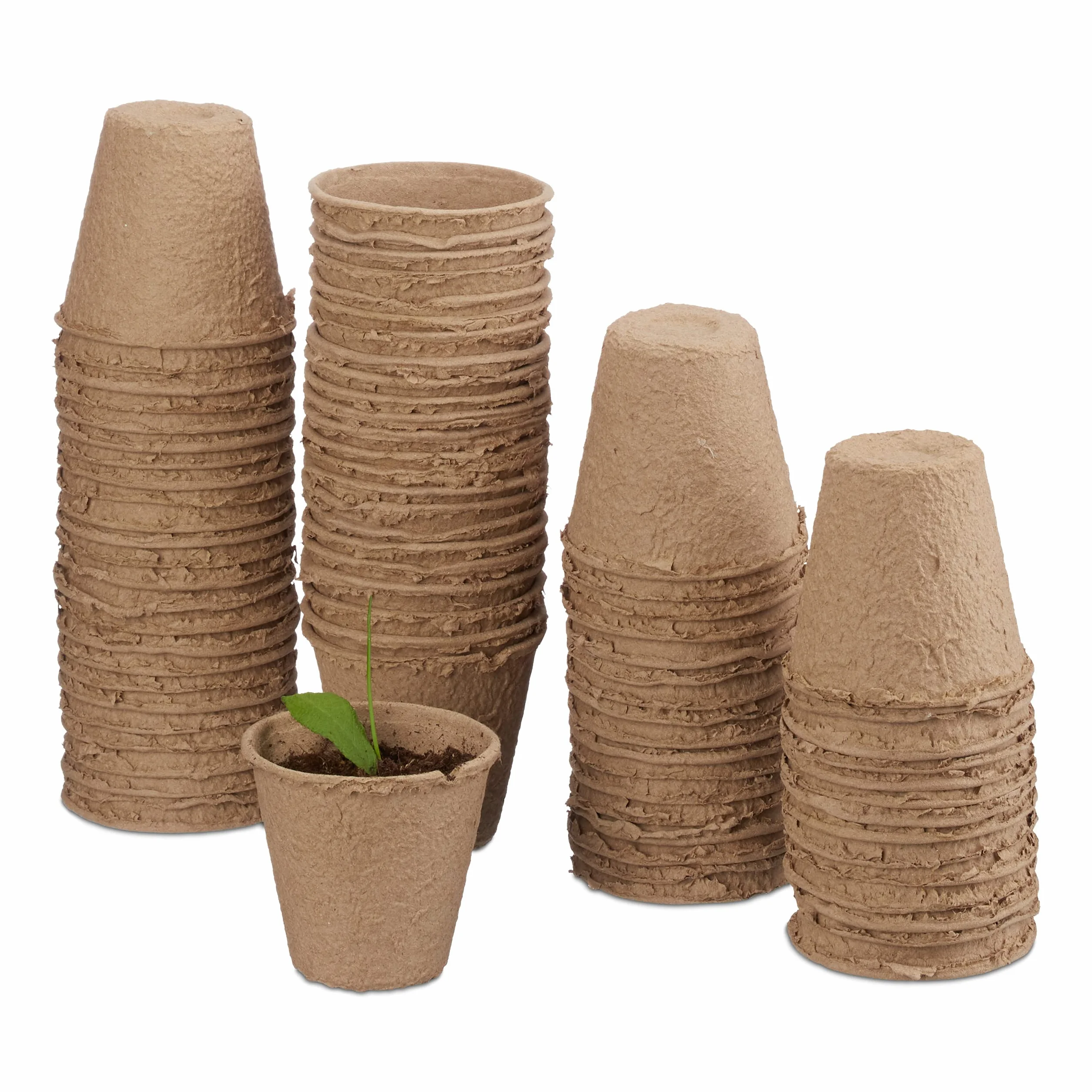 Relaxdays Macetas biodegradables, Set de 80 macetas Redondas, Celulosa, 8 cm, Beige