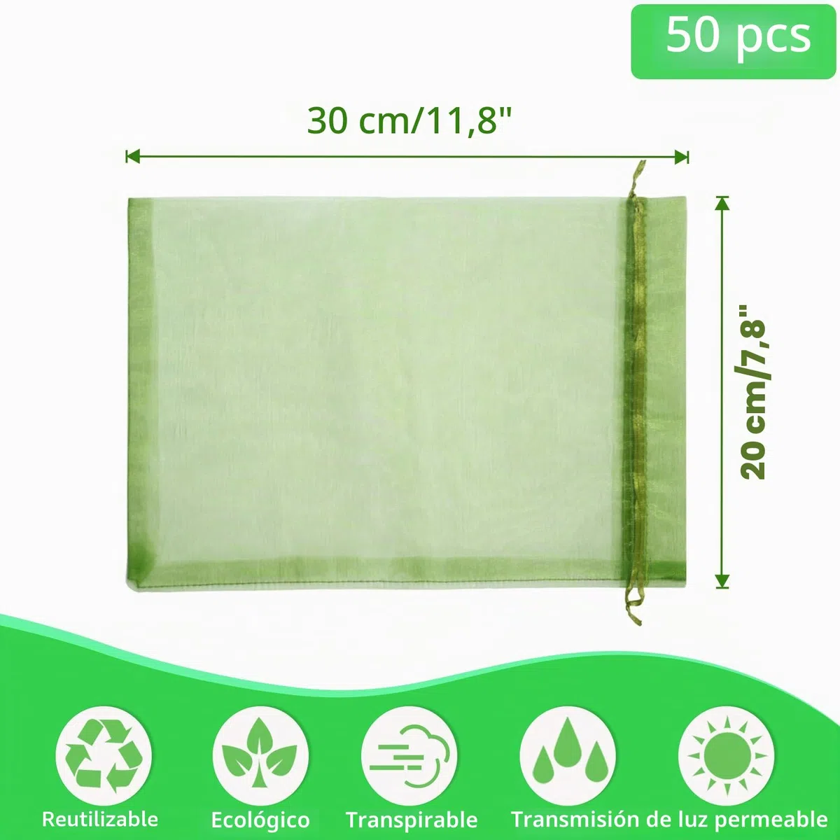 Bolsa de Protección de Uvas, 100 Piezas Bolsa de Protección de Frutas, Bolsas de Organza con Cordón 30cm x 20cm para Proteger Los Racimos de Uvas de Avispones y Antipajaros(Verde Oscuro)