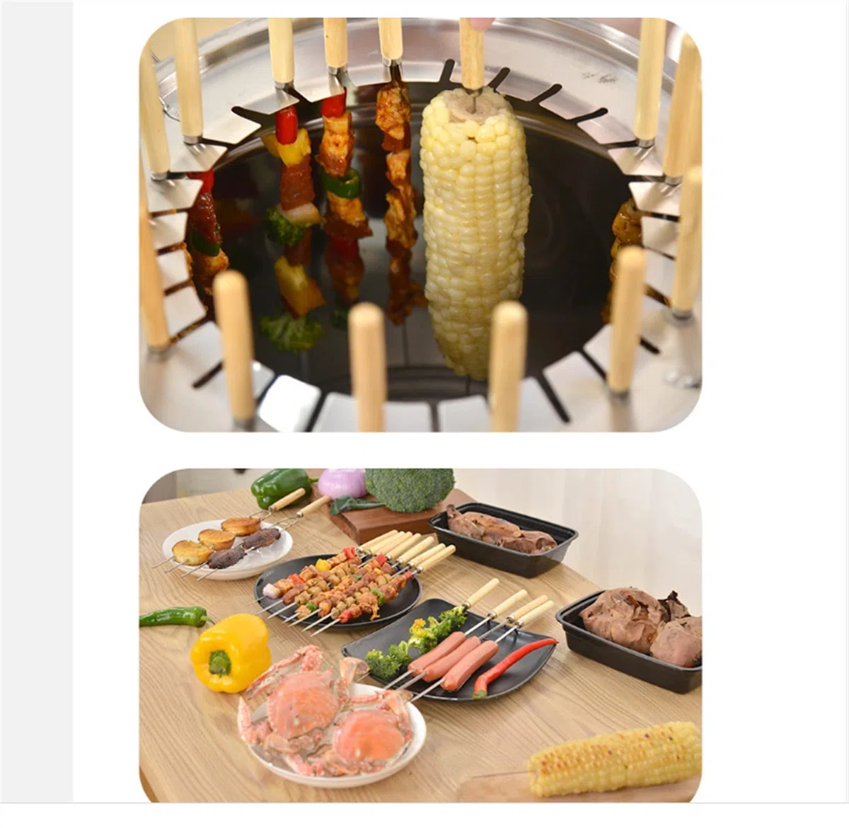 Parrilla vertical de carbón vegetal para barbacoa, ahumador colgante de acero inoxidable y cesta rodante para cocinar al aire libre, perfecta para fiestas en el patio trasero y camping