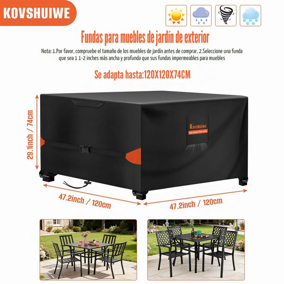 Kovshuiwe Copertura Impermeable para Mesas Rectangular Funda para Muebles de JardínCubierta de Exterior Funda Protectora Muebles Mesas Sillas Sofás Exterior 420D Oxford Negro