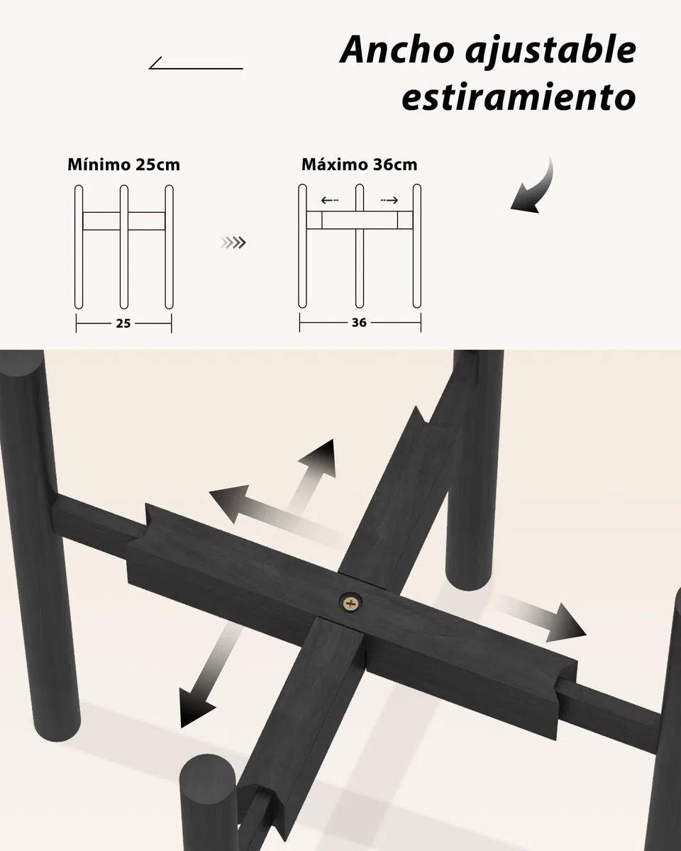 Bamworld Soporte para Plantas y Macetas de Interior de Ancho y Alto Ajustables, Pedestal para Plantas, Plant Stand, Soporte para Plantas Interior, Soporte Macetas Interior, Negro Bajo