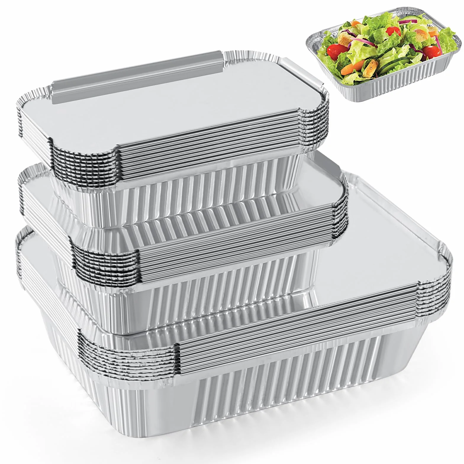 30 bandejas de Aluminio para Barbacoa, 1750 ml/700 ml/410 ml, bandejas de Aluminio con Tapa, bandejas de Aluminio Reutilizables, para cocinar, Asar, Hornear, Asar.