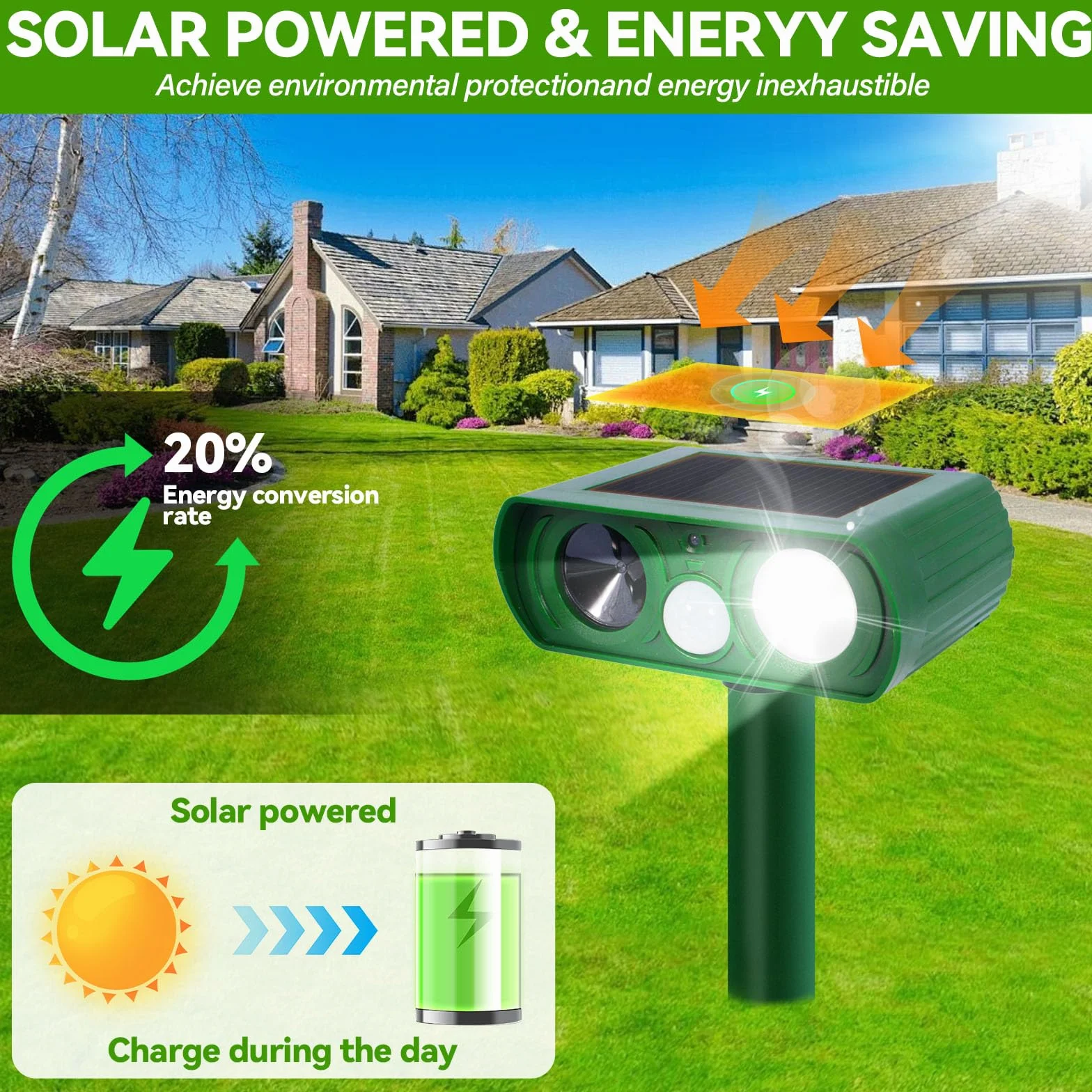 Repelente para Gatos Exterior, Ultrasónico Ahuyentador de Perros, Palomas, Pájaros, Perros, Ratones, Zorros, Disuasión Solar IPX4 Impermeable con LED Intermitentes
