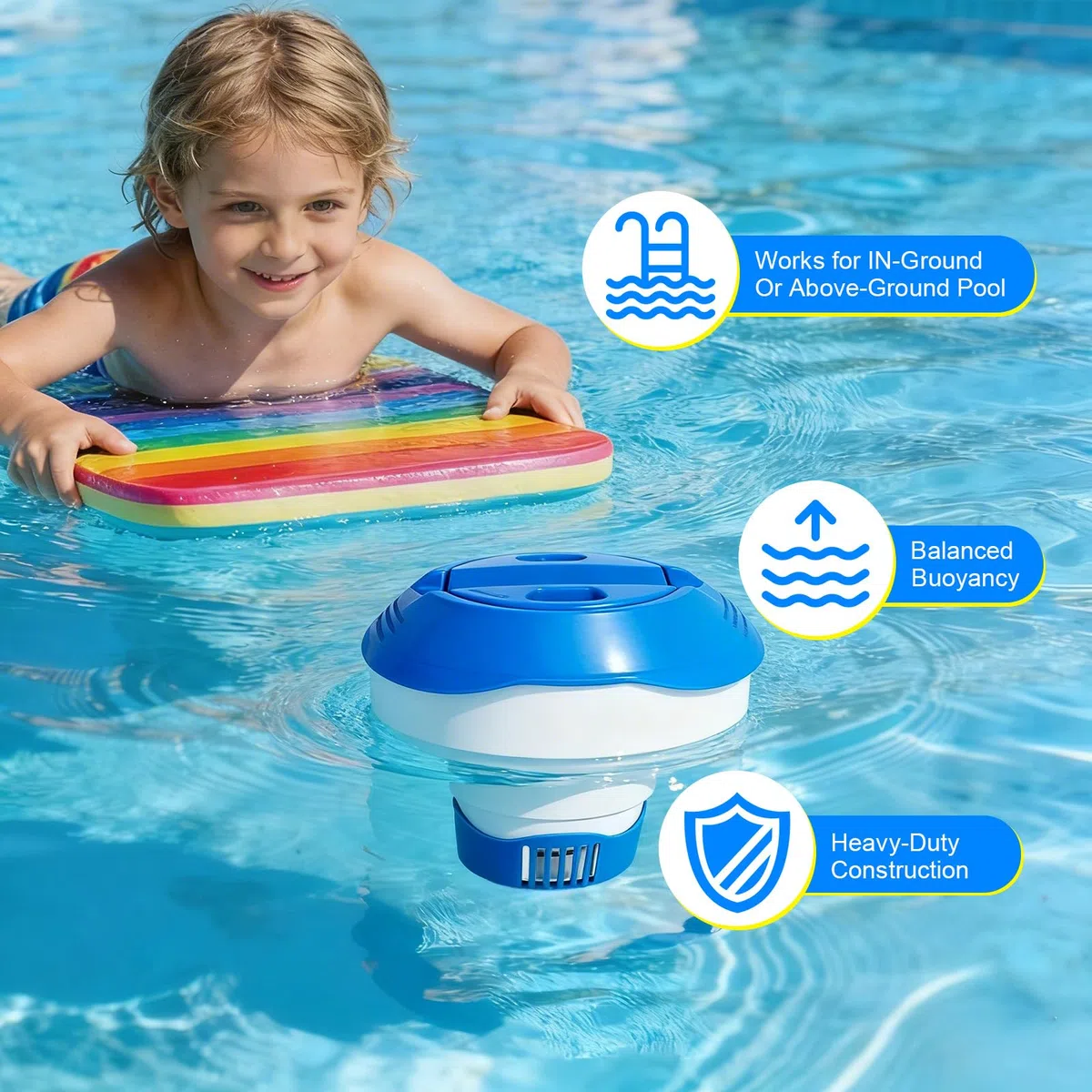 KGC Dispensador de Cloro Piscina Flotante, 17,8cm Difusor Flotante Dosificador de tabletas para 200g de Cloro y bromo, Tabletas de Cloro Dispensador de Cloro para Piscinas, spas y Fuentes