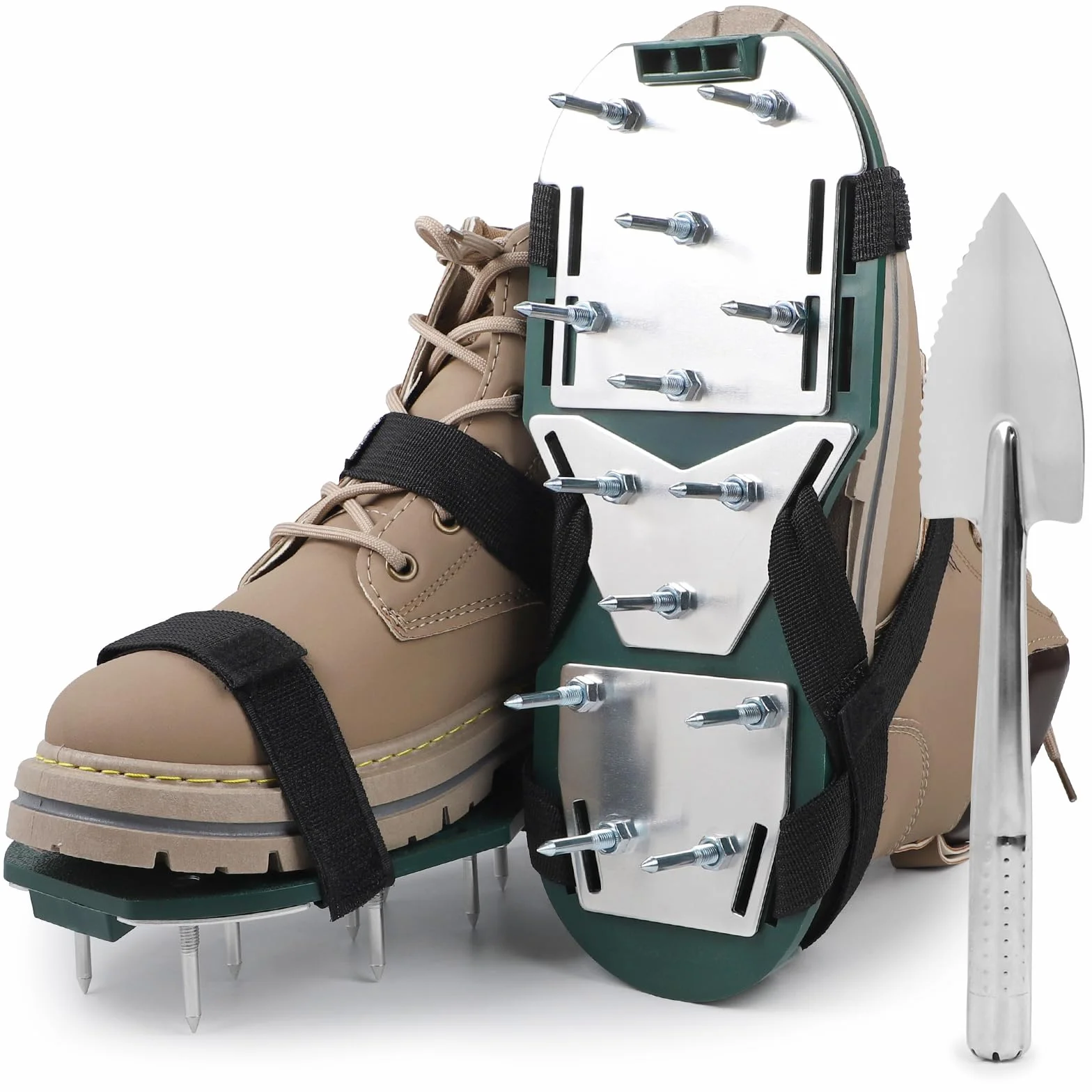 LALAGO 1 par Zapatos Aerador de Cesped Verde, Sandalias Césped Zapatos con Puntas Talla Universal Manual, Suela con Clavos con Pala y Clavos para Zapatos Aireación para Ventilar Patio y Jardín