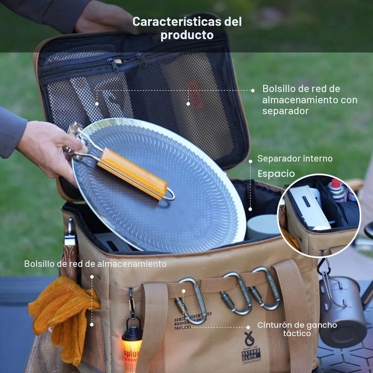 Bolsa organizadora de pícnic, bolsa de almacenamiento impermeable de gran capacidad, organizador plegable para playa, senderismo y manta/utensilios al aire libre