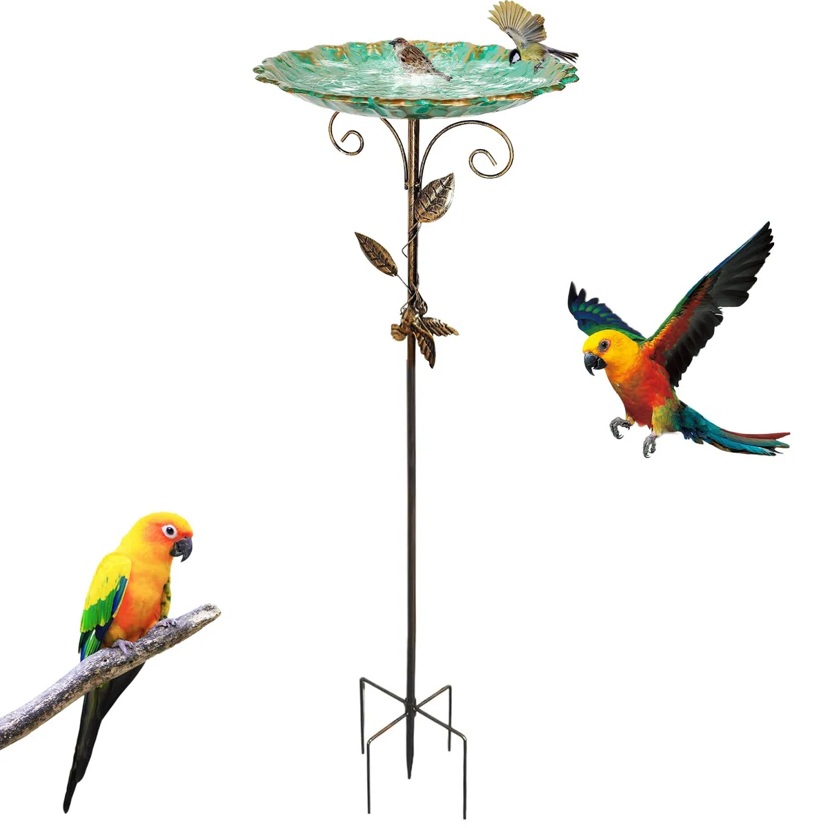 HIQE-FL Comedero para Pájaros,Bebedero para pájaros 25x25x77cm,Baño para Pájaros,Comedero Pájaros Exterior,Decoración de Jardín,Baño de Metal para Pájaros,Gran Bebedero,para Jardín,Balcón,Baño