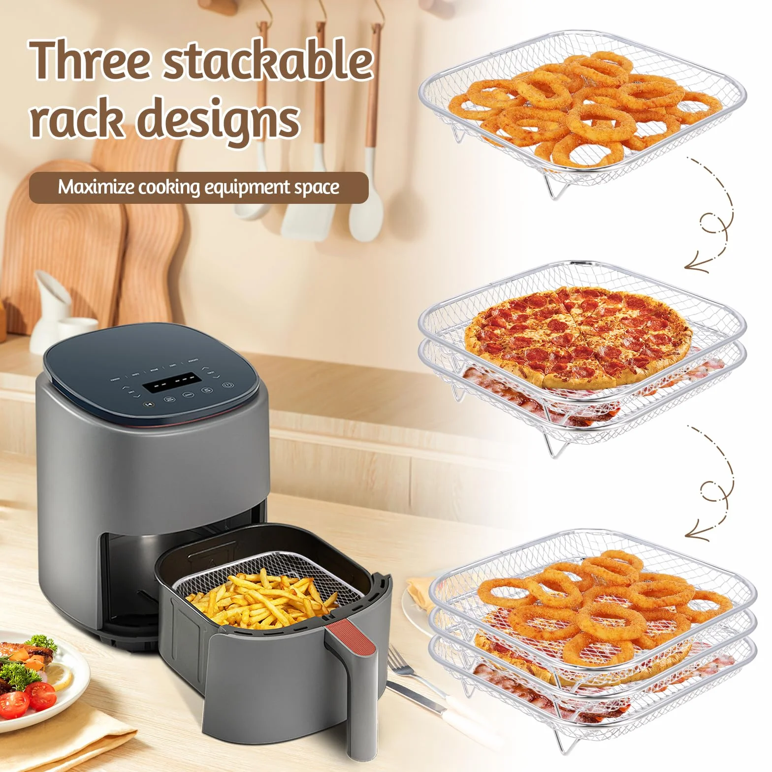 Rejilla Air Fryer Cuadrada, 20cm Rejilla para Freidora de Aire de Acero Inoxidable Compatible con COSORI [5,5L, 6L, 6,4L], Accesorios Freidora de Aire Cuadrada, Cesta para freidora de Aire