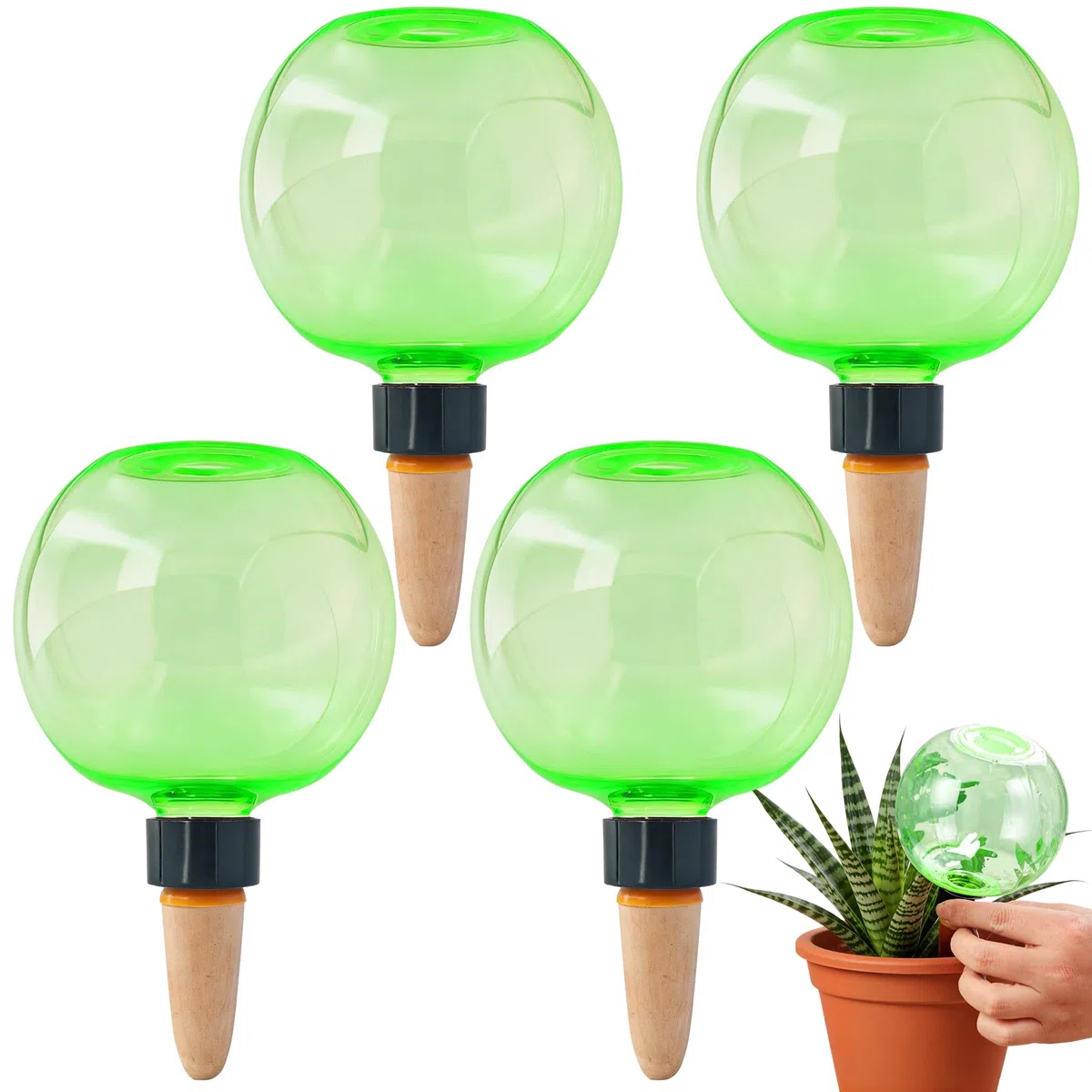 Guidre 4 bolas de riego, 500 ml, bolas de riego automáticas para plantas, cebollas transparentes, bolas de agua para plantas, riego de habitaciones, balcón y plantas de jardín (verde)