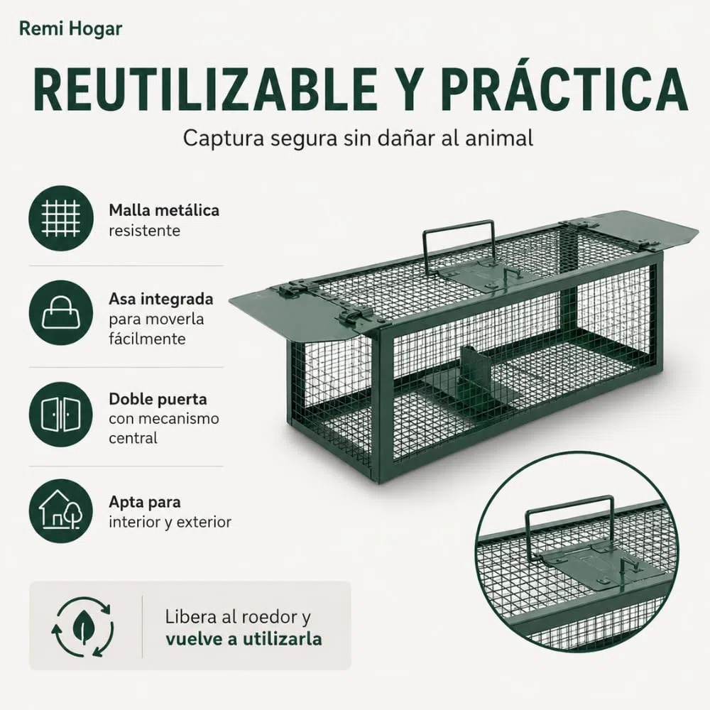 Remi Hogar | Jaula para Ratas y Ratones de Metal Reutilizable | Trampa para Ratas y Ratones con Doble Puerta | No daña al Animal| Fácil de Usar | para Interiores y Exteriores