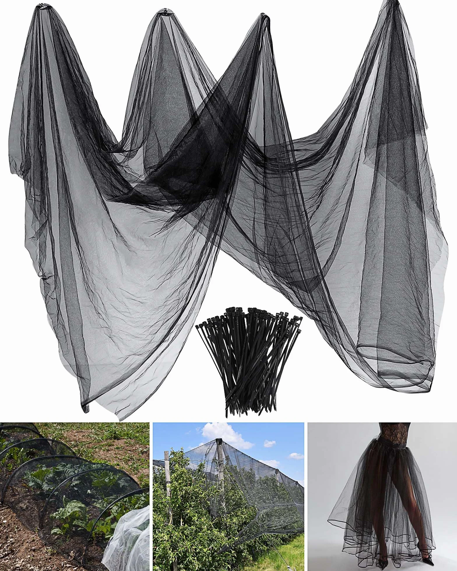 Zonon Red de Malla para Insectos para jardín, Barrera para pájaros, Caza, protección ciega de Plantas (Negro, 10 x 32.8 pies)