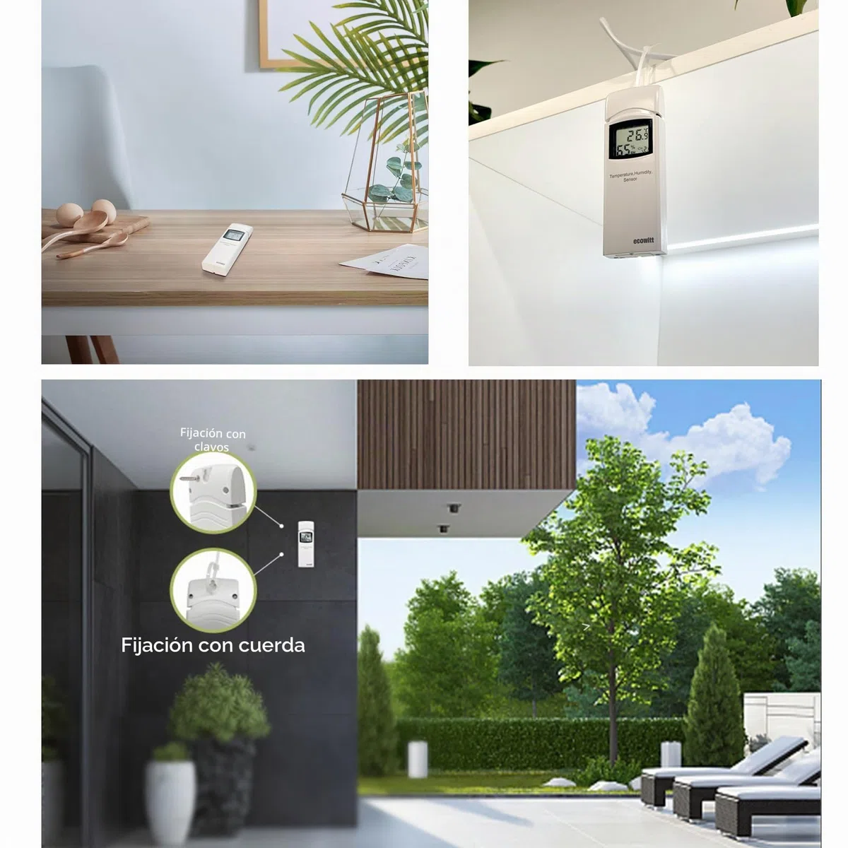 Ecowitt Termómetro digital inalámbrico higrómetro Monitor - Medidor de humedad de temperatura interior y exterior, sensor multicanal WH31 LCD (1 PC) para oficina en casa