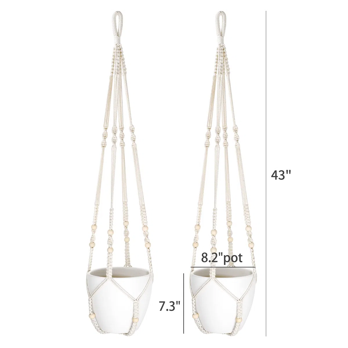 Mkono Colgador de macramé de 43 pulgadas, grande para macetas de hasta 12 pulgadas, soporte para plantas colgantes extralargas, sin borlas, cesta colgante con cuentas de madera para decoración del