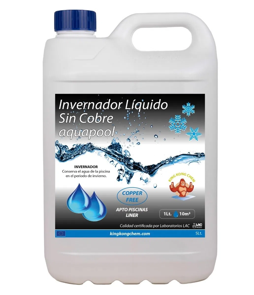 INVERNADOR LÍQUIDO SIN Cobre 5 litros Piscinas de Obra, Poliester/Liner y Salinas - Desinfectante y Algicida para el Tratamiento de Piscinas en Invierno