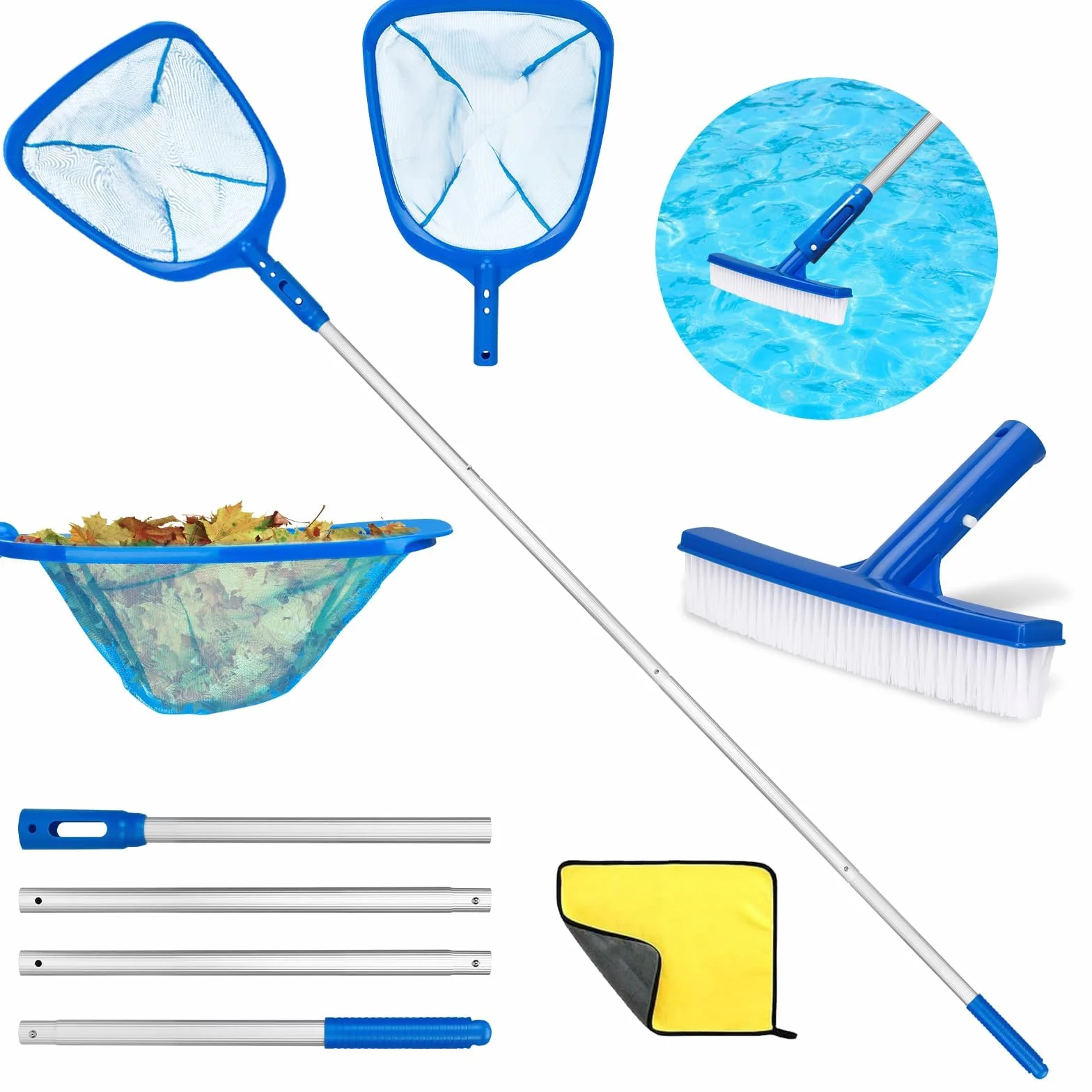 USHOP Recogehojas para Piscinas,Red para Skimmer para Piscinas,Kit Limpieza Piscina,Recoge Hojas para Piscina,Aluminio Red Fina y Profunda para Limpiar Hojas Flotantes Insectos y Escombros