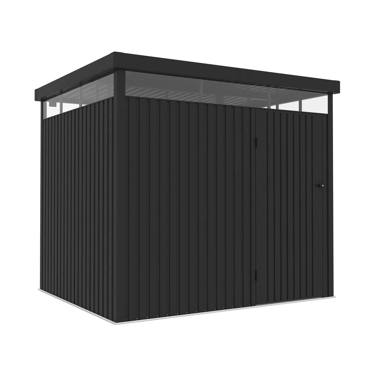 Wasabi – Caseta Jardín Exterior Metal 5,23m2 Ice – Grosor 0,40mm Robusto – Lámpara incluida - Cierre con Llave – Tragaluz 360º - Techo Plano - Cobertizo Resistente de Almacenamiento – 249x211x218cm