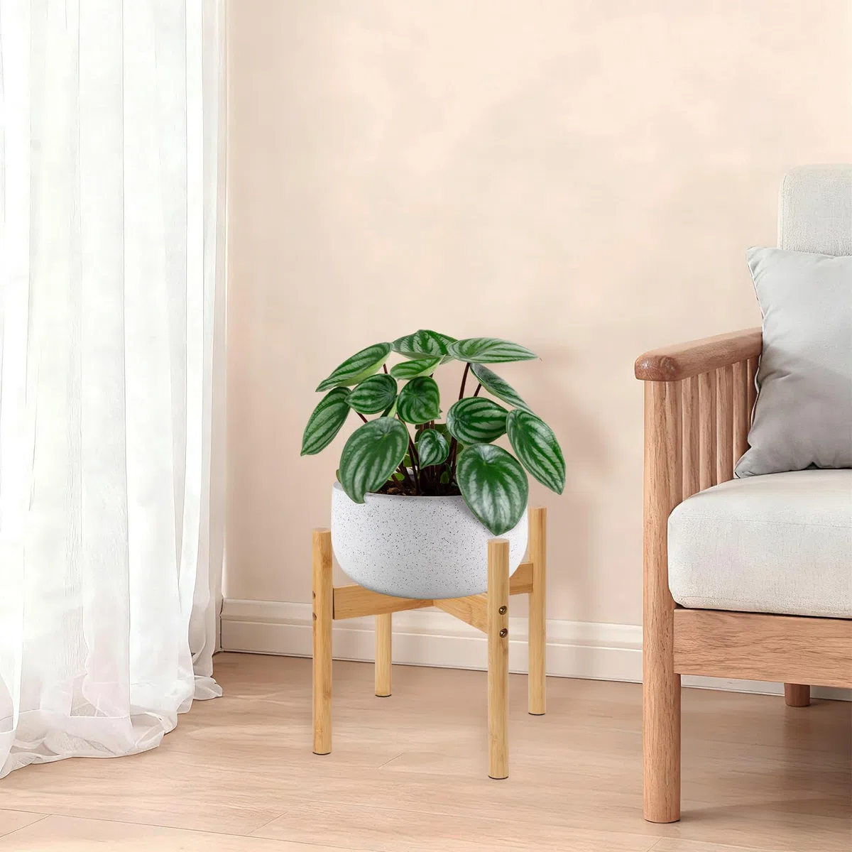 Soporte moderno para plantas de interior de estilo de mediados de siglo, de madera, para hogar, oficina, jardín, patio, restaurante o cafetería