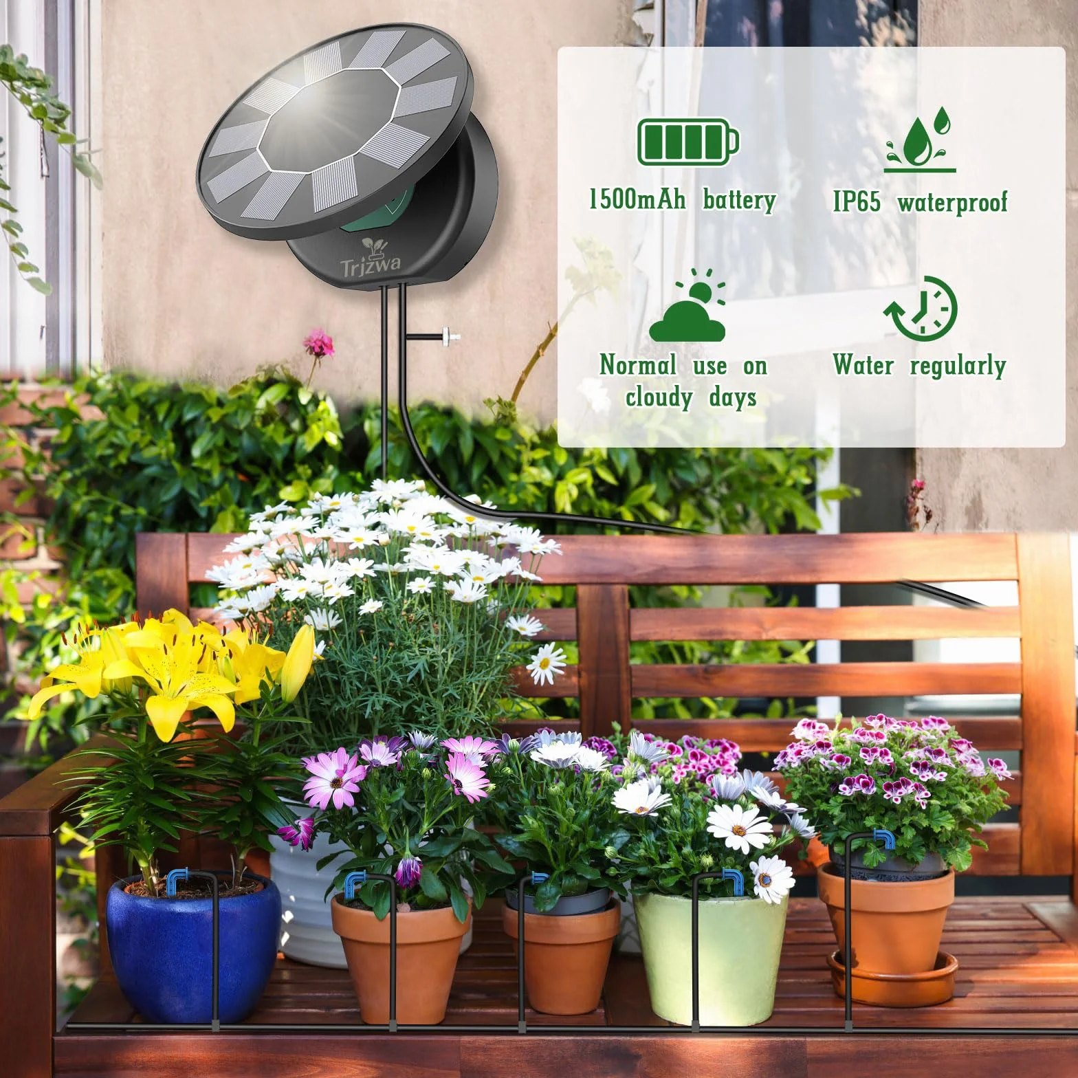 Sistema de Riego Solar para Jardín,Riego por Goteo Automatico Kit Solar con 9 Programas de Riego Manguera de 10 m para Jardín/Plantas de Balcón/Plantas en Macetas al Aire Libre