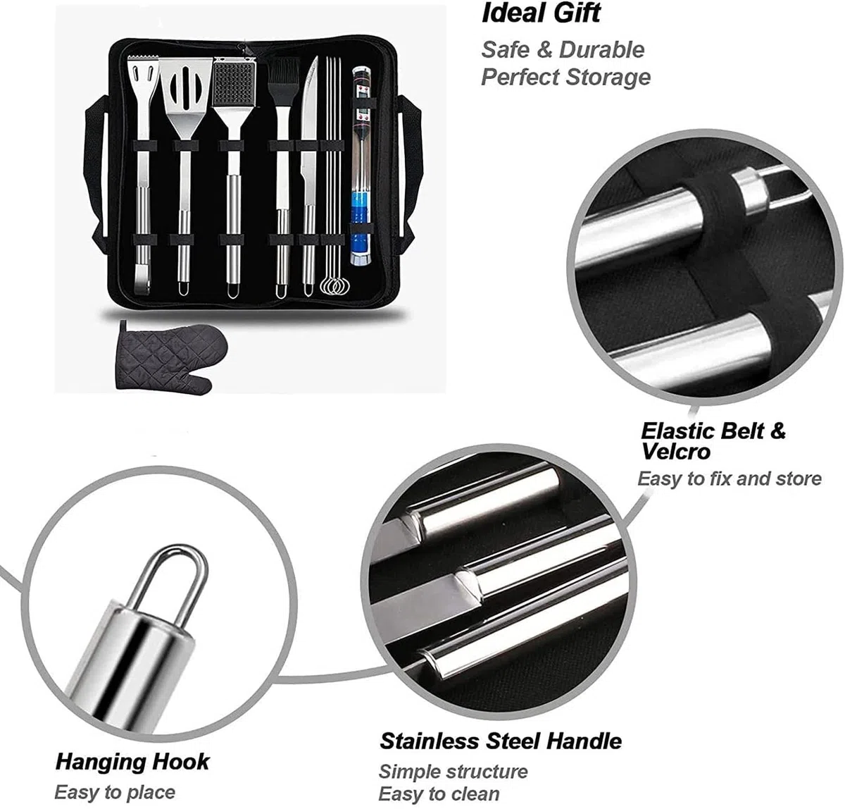 Accesorios para Asar,Accesorios para Barbacoa,Juego de Utensilios para Parrilla, Juego de Parrilla de Acero Inoxidable de 10 Piezas,Barbacoa al Aire Libre