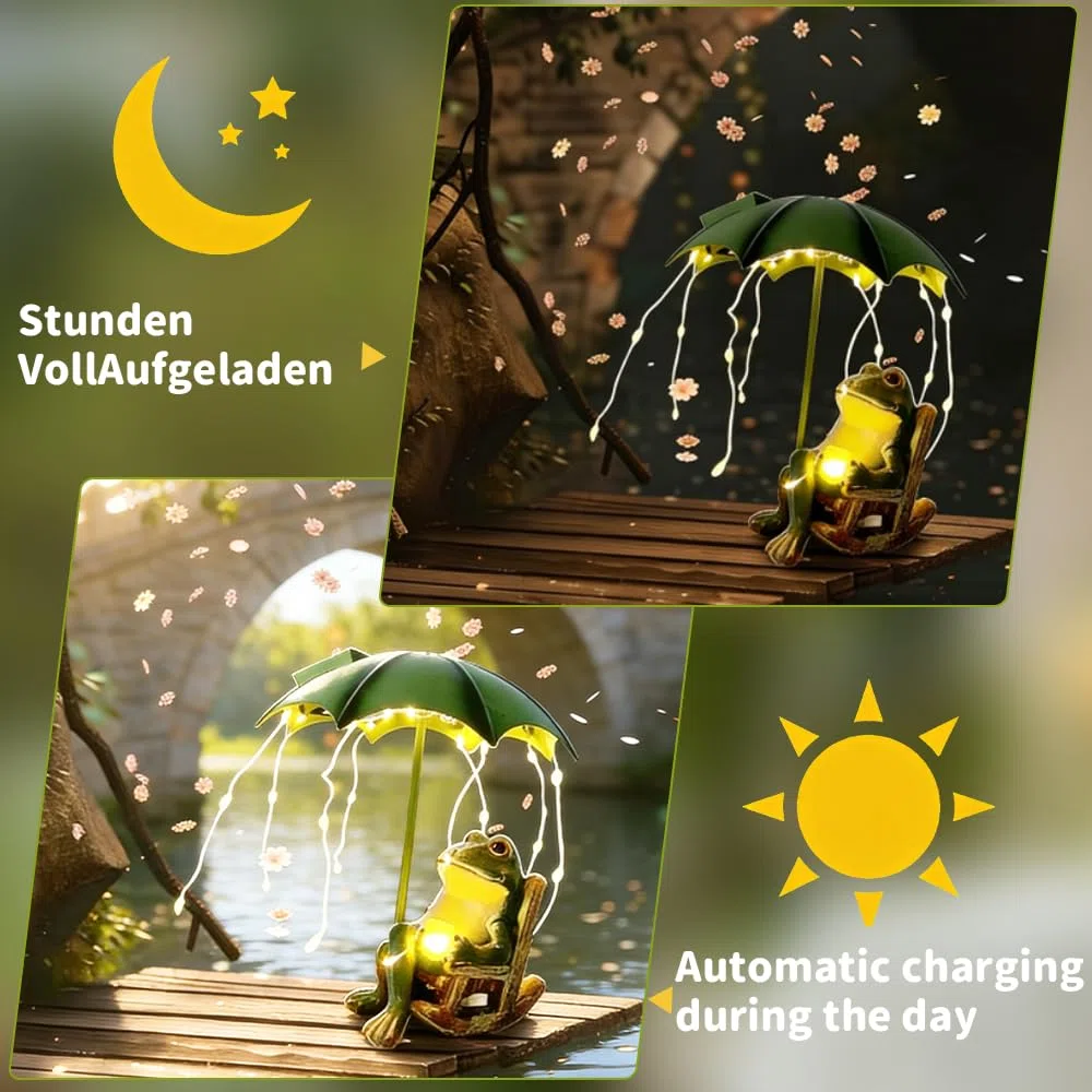 Estatuas Solares de Rana, Decoración de Jardín para Exteriores, Decoracion de Exterior Hogar de Resina, Figuras de Animales de Jardín con Luz Solar, para terraza para Exterior, Balcón, Terraza