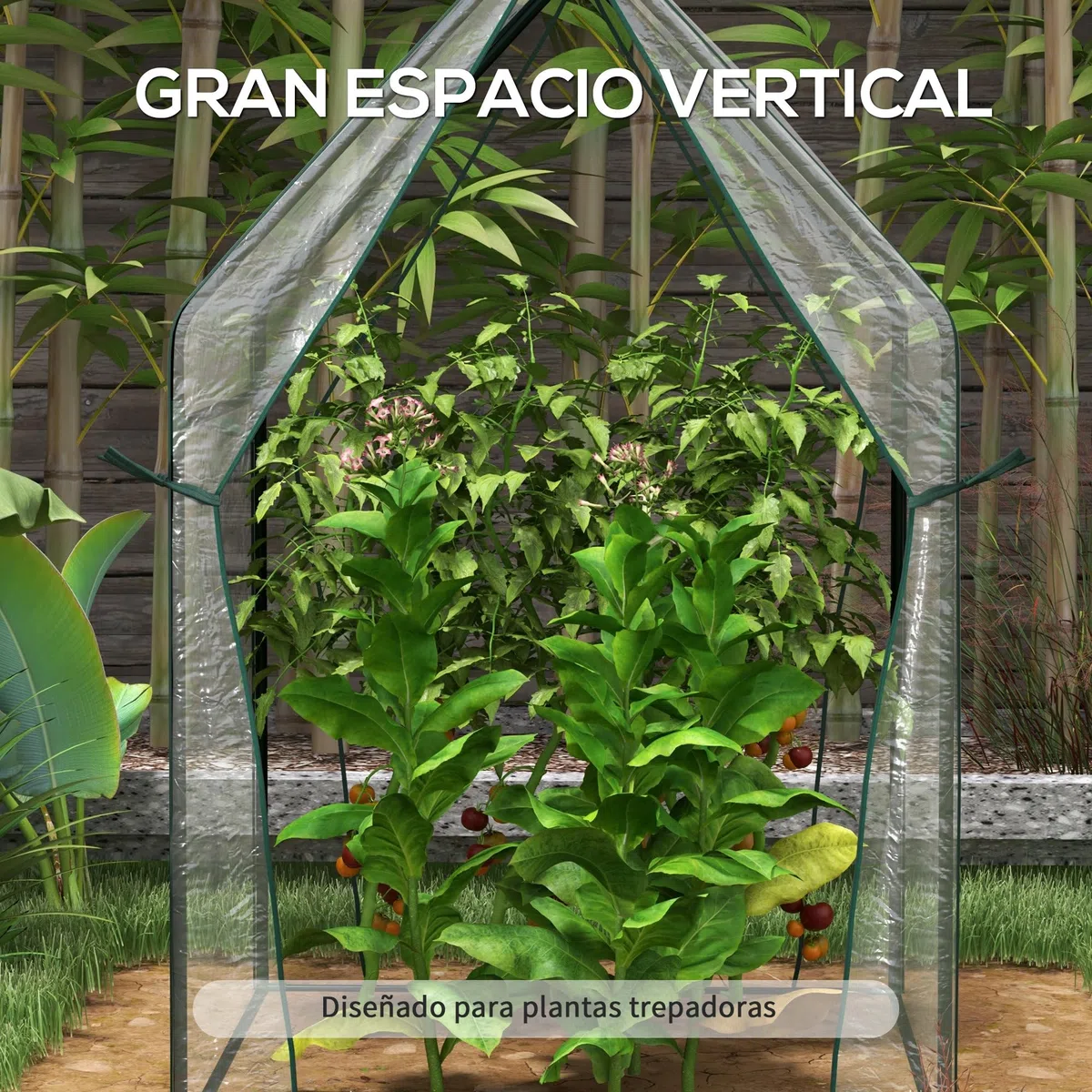 Outsunny Invernadero de Jardín Invernadero de Terraza con 2 Puertas con Cremallera Anti-UV Cubierta de PVC para Cultivo de Plantas Flores Verduras 90x90x145 cm Transparente