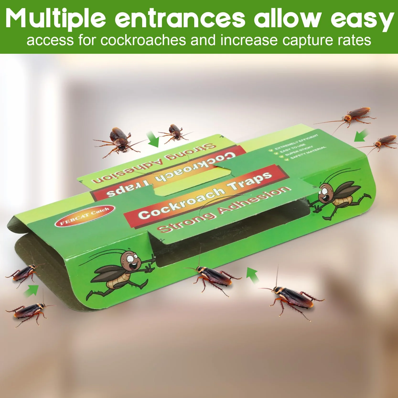 Juego de 48 Trampas para Cucarachas, Productos de Cucarachas Eliminar, Captura Efectiva de Cucarachas contra Cucarachas, Verdes