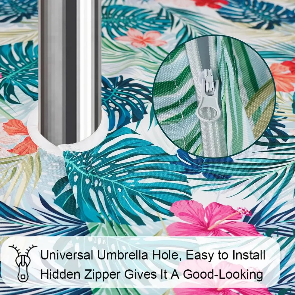 Chickwin Mantel Rectangular Impermeable Exterior con Agujero para Sombrilla y Cremallera, con Estampado Floral 3D, Anti-Manchas Lavable para Mesas de Jardín, Patio, BBQ (Azul Claro,210x150cm)