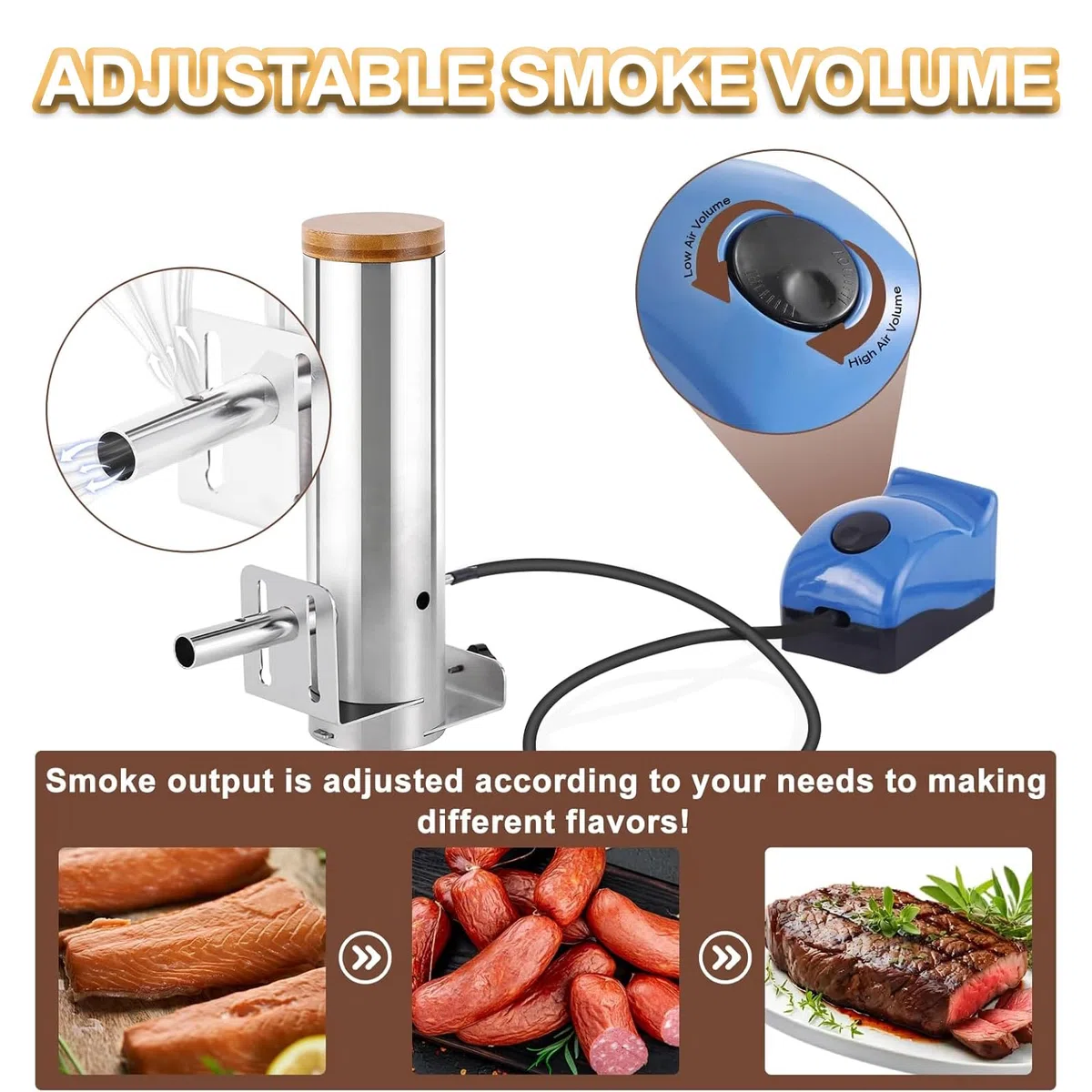 Generador De Humo, Ahumador Eléctrico Portátil De Acero Inoxidable Con Capacidad De 1 Litro, Tapa Y Bomba De Aire,en Caliente Y Frío, Tubo De Pellets De Acero Inoxidable, Para Ahumar Carnes Y Verduras