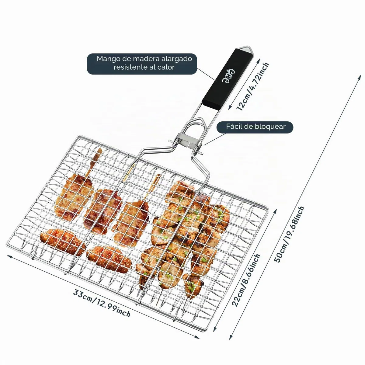 Cesta de Parrilla de Acero Inoxidable Portátil, Rejilla Plegable Con Mango Extraíble Para Pescado