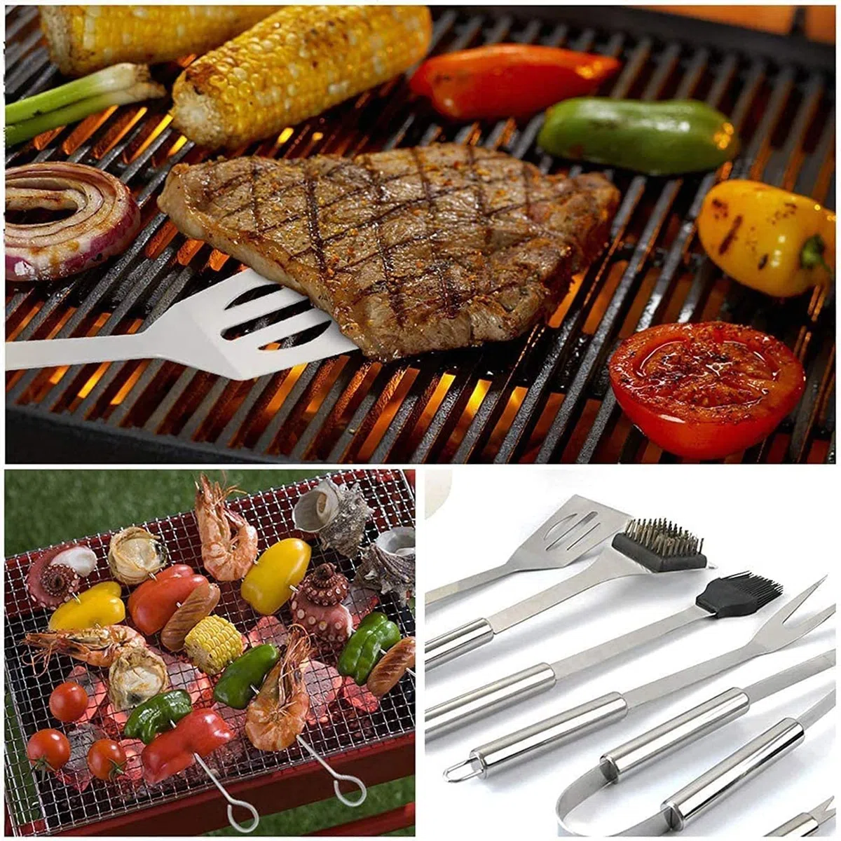 Accesorios para Asar,Accesorios para Barbacoa,Juego de Utensilios para Parrilla, Juego de Parrilla de Acero Inoxidable de 10 Piezas,Barbacoa al Aire Libre
