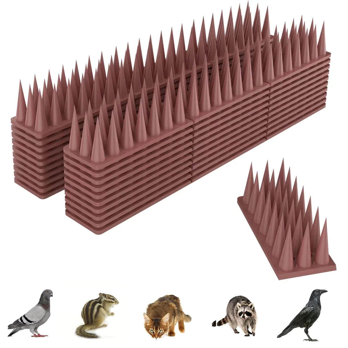 Pinchos Antipalomas Plástico, Pinchos Anti Gatos, 5.7 Metros Ahuyentador de Pajaros, Ahuyentador Palomas, Repelente Palomas Repelente Gatos Anti Palomas Pájaros Control - 20 Pcs Marrón