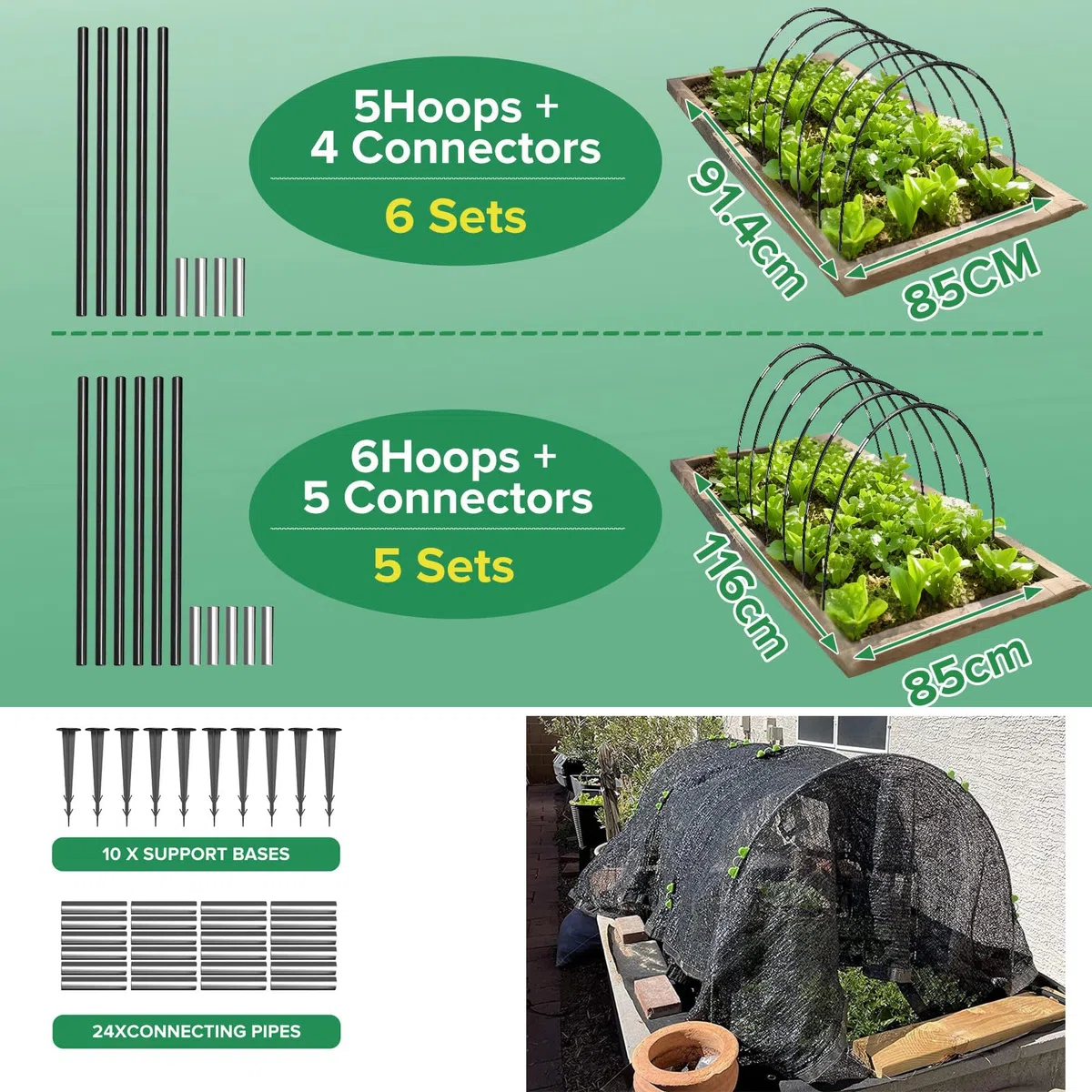 30 Piezas Arcos para Invernadero, Aros Invernadero Grandes,vivero de Verduras, Arco de túnel de película Bricolaje para huertos y Jardinería Aros de jardín (6, Negro)