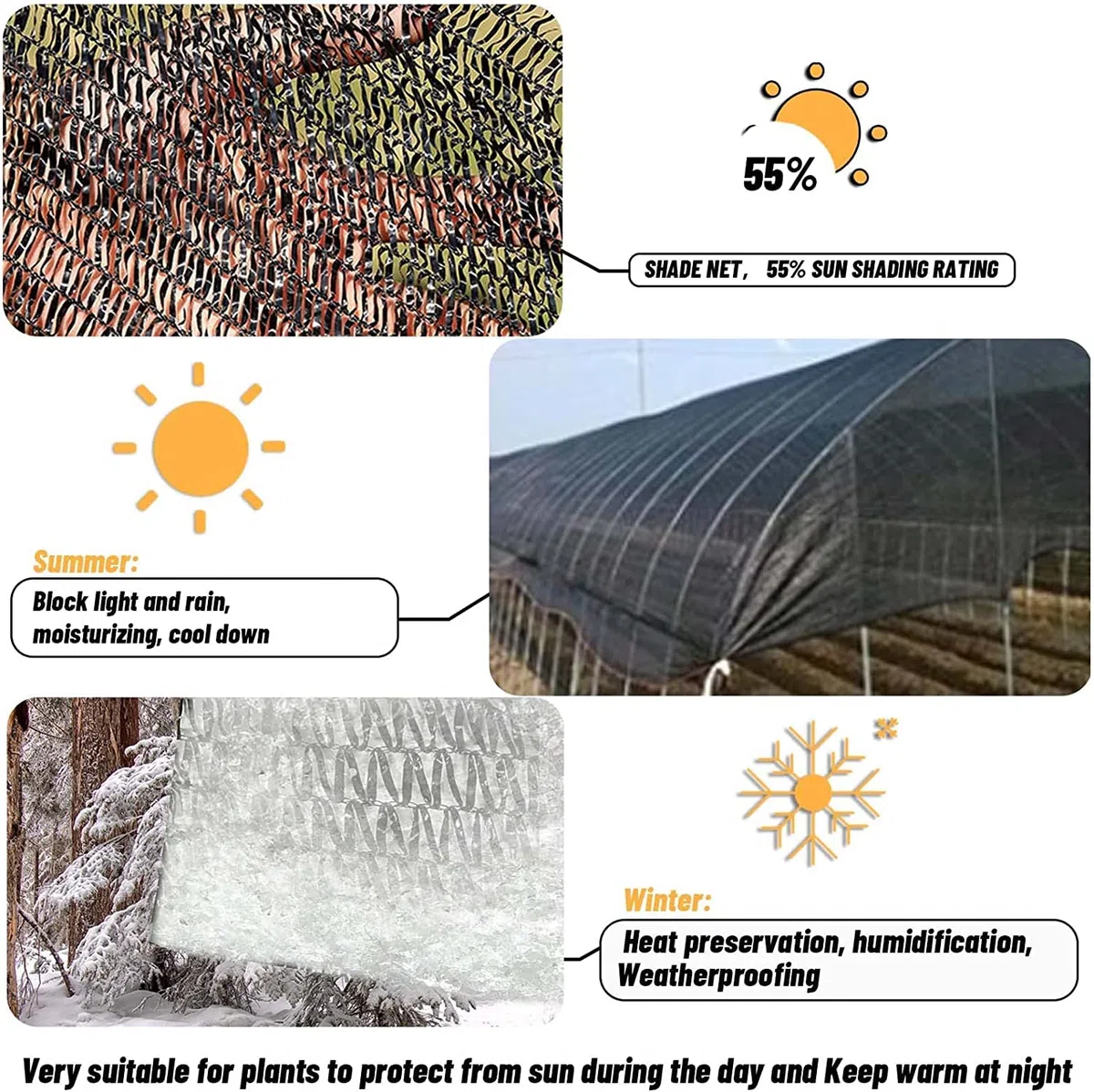 LATERN 55% Cubierta de Tela de Sombra, 2m x 3m Malla de Jardín Lona de Sombra HDPE Red de Sombra Bloqueadora Solar Red Resistente a Rayos UV para Invernadero Cubierta Patio Pollo Cooperativa Cochera