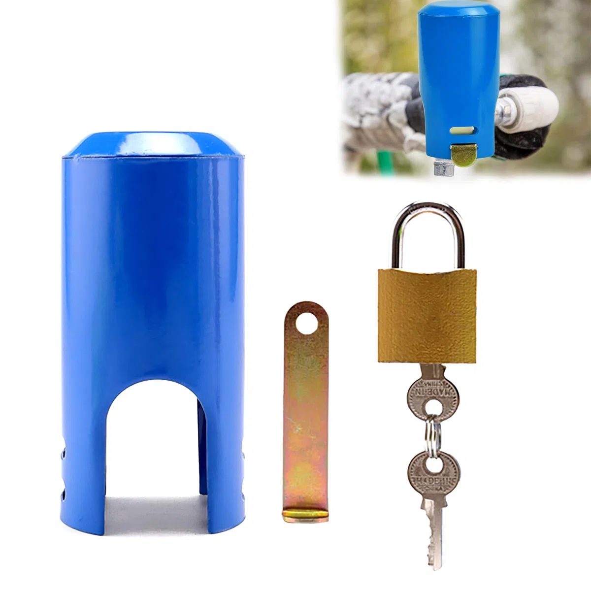 Cerradura Grifo Exterior, Sistema de Bloqueo de Grifo, Candado y Llave Antirrobo y Ahorro De Agua Tapa, para Al Aire Libre Jardín