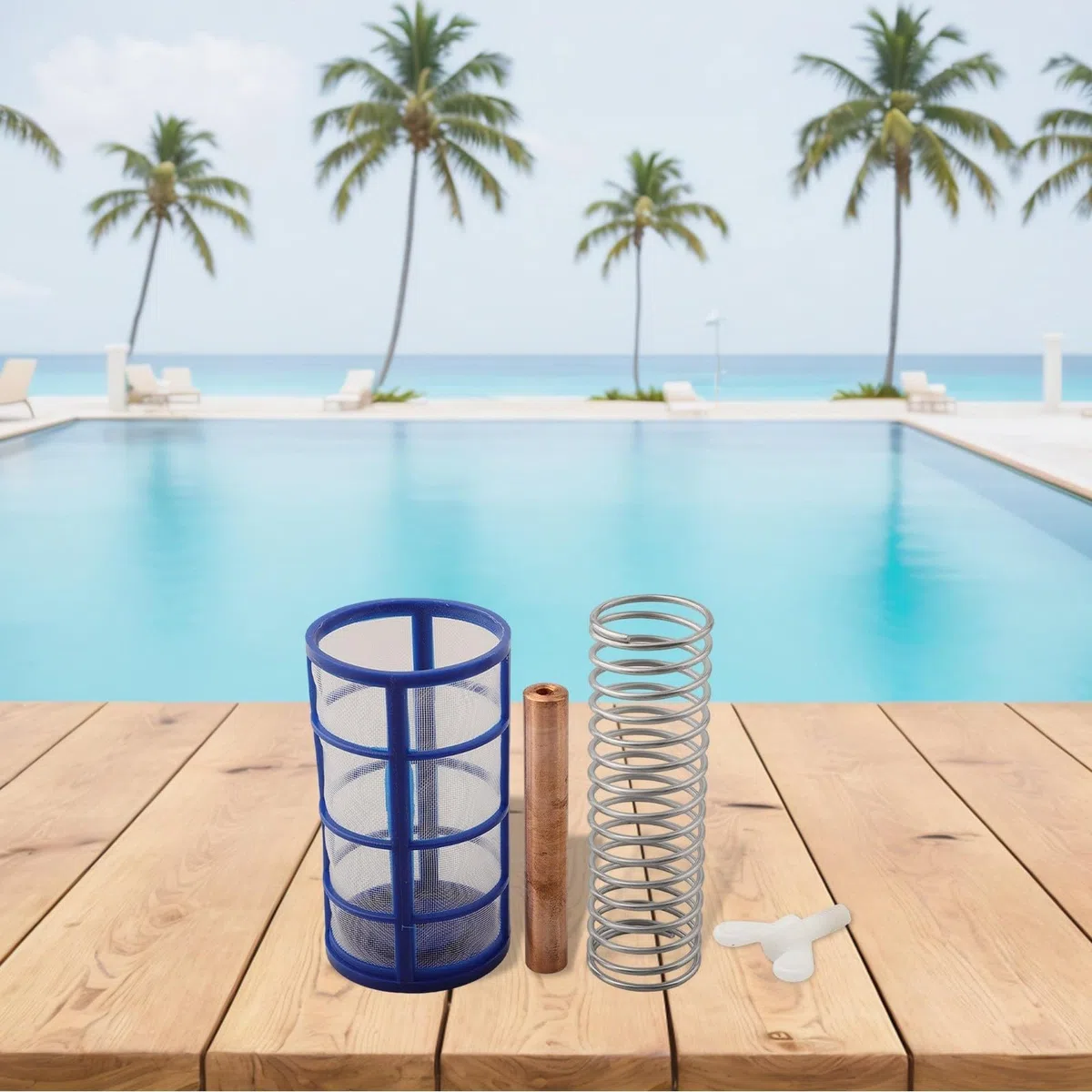Ionizador solar para piscina, reemplazo de ánodo de cobre, 105 x 18 mm con perilla de filtro de resorte, tratamiento de agua sin químicos de bajo mantenimiento para piscinas y spas