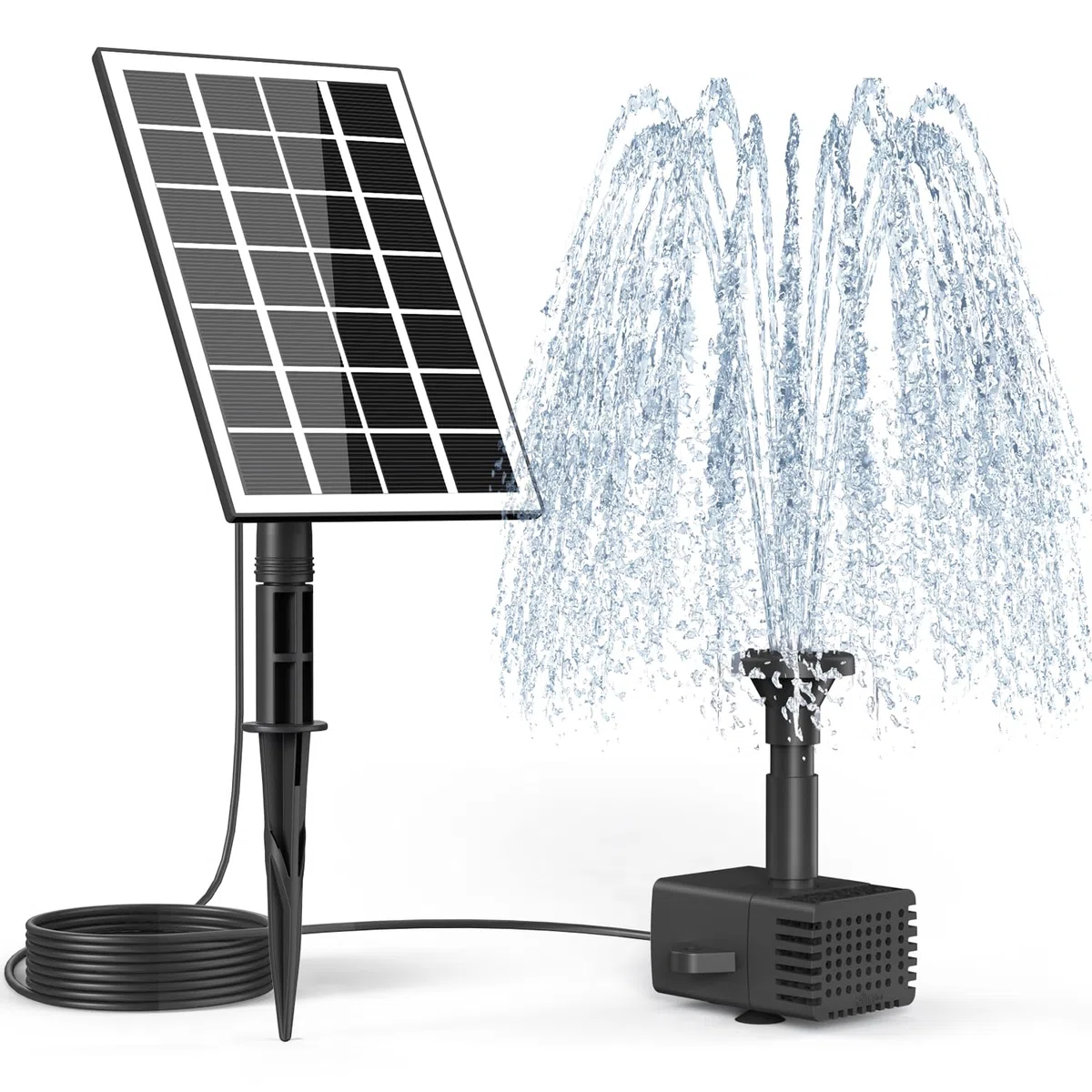 SZMP Fuente Solar, 3.5W Fuente de Jardín, Solar Fuente con 8 Boquillas, 3M Cable para Estanque de Jardín, Baño para Pájaros, Piscina, Césped