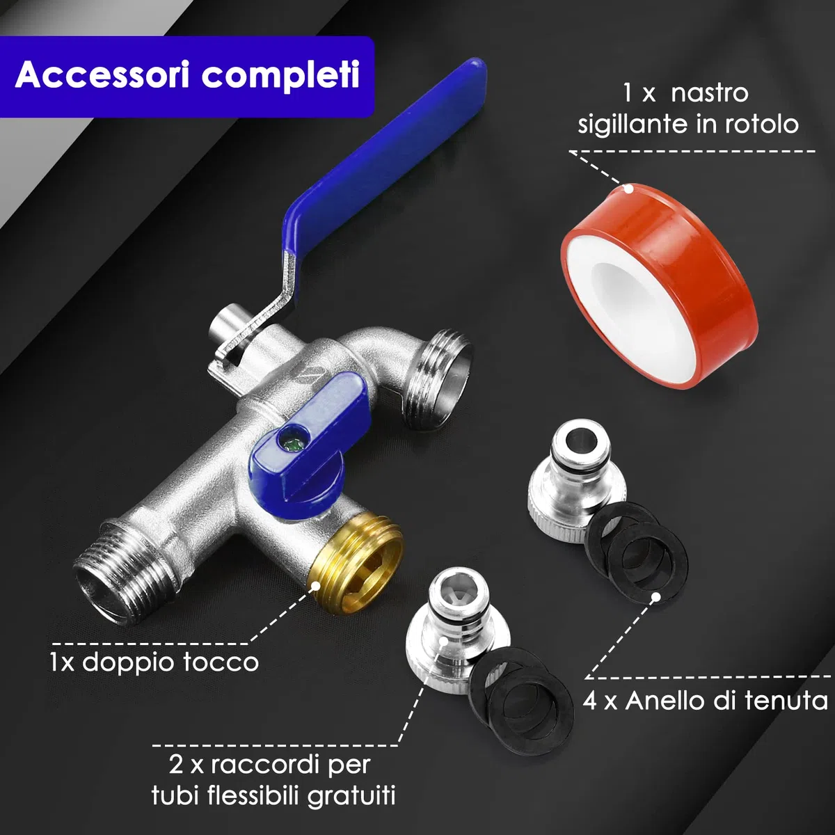 SPGOOD Grifo deJardín, Grifo de Doble Salida de 3/4 de Pulgada, de Latón, Resistente a la Oxidación y a Las Heladas, Con 2 Salidas de 3/4 de Pulgada, 1 Cinta de Sellado de Rodillos (Azul)
