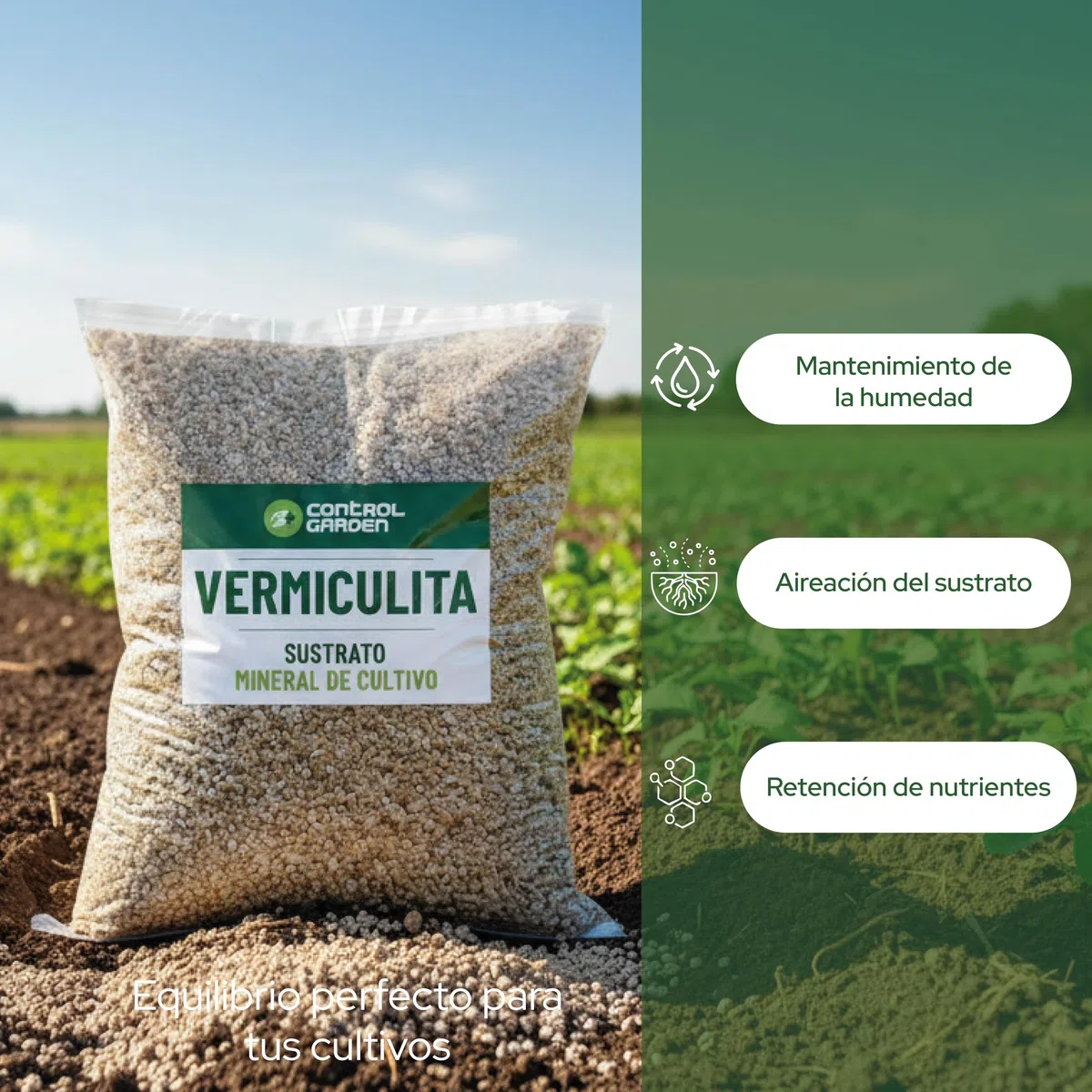 Control Garden Vermiculita 20L | Tierra para Plantas y Cultivos Interior y Exterior | Sustrato Natural para Semillas | Fabricado en España