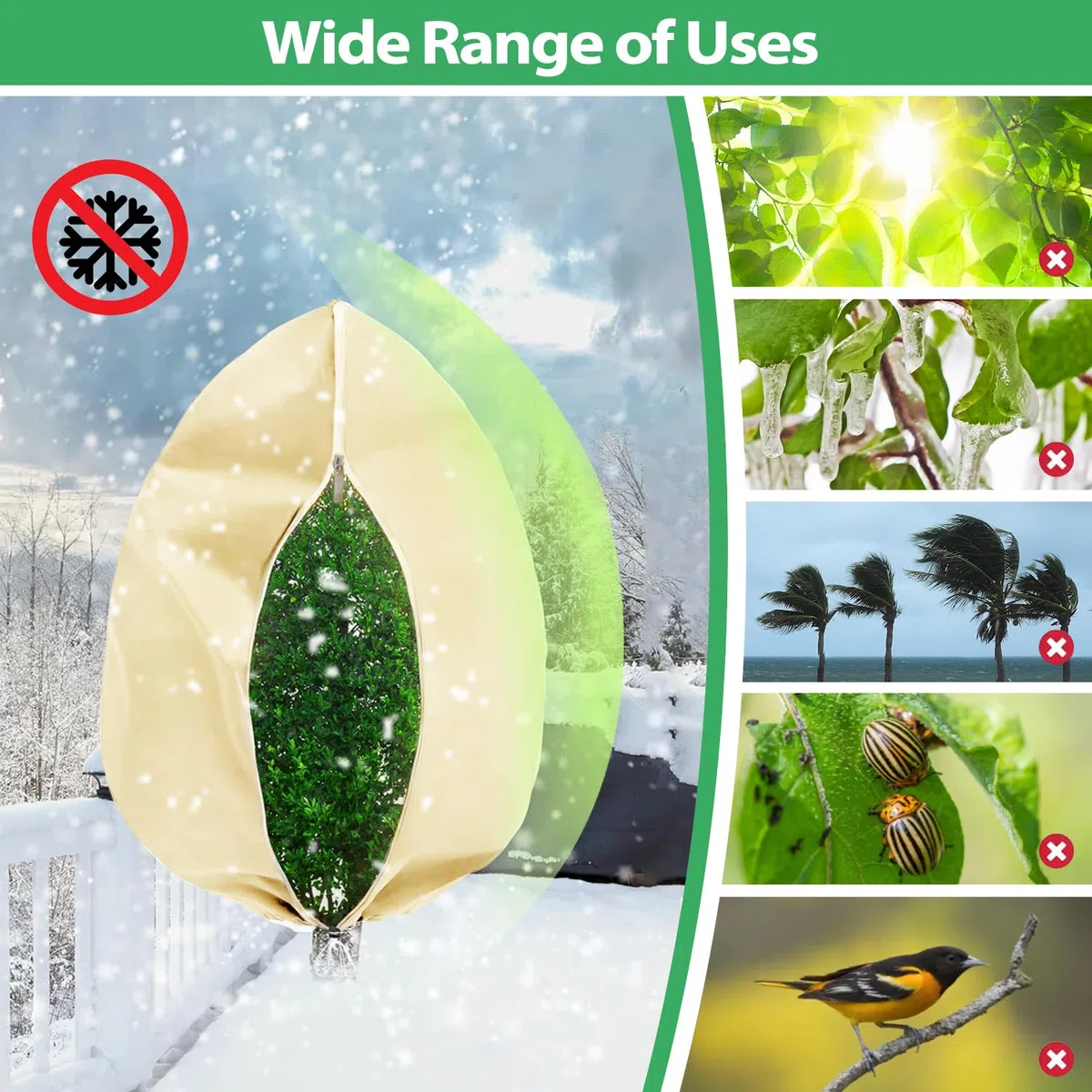 Funda para Plantas 120x180cm, Protector de Invierno para Plantas, Cubierta de Planta de jardín Resistente, Capucha Protectora Antiheladas con Cremallera y Cordón para Árboles y Planta 2PCs